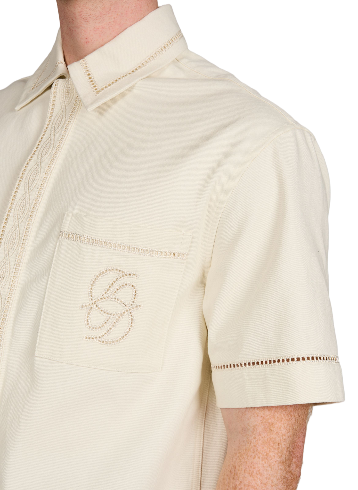 Straight shirt with cotton embroidery DROLE DE MONSIEUR Beige