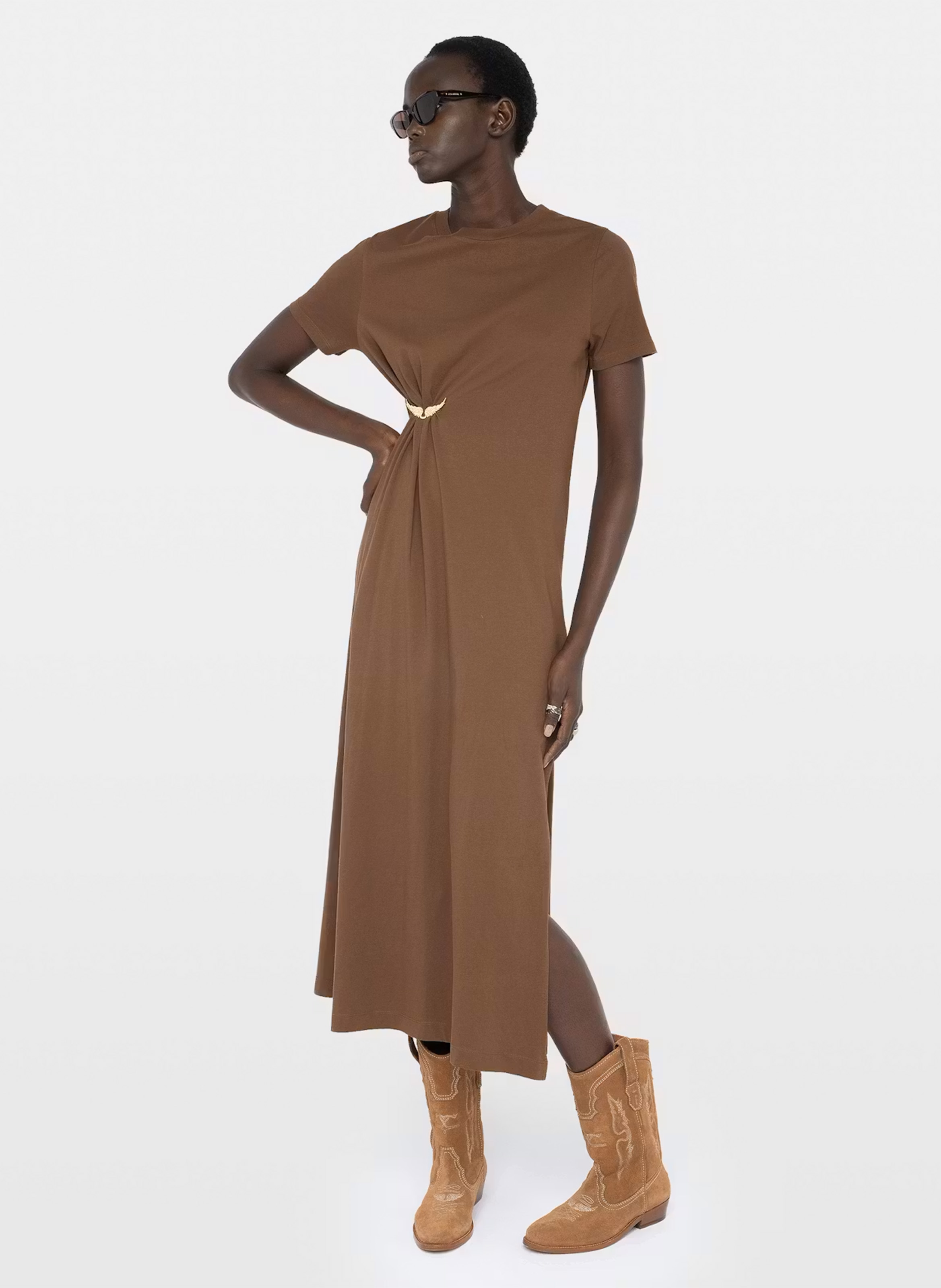 Robe longue manches courtes plissée raja ZADIG&VOLTAIRE Marron