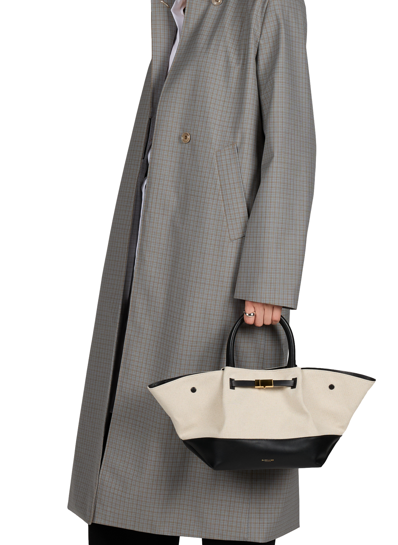 Midi New York Handtasche aus Raffia DEMELLIER LONDON Beige