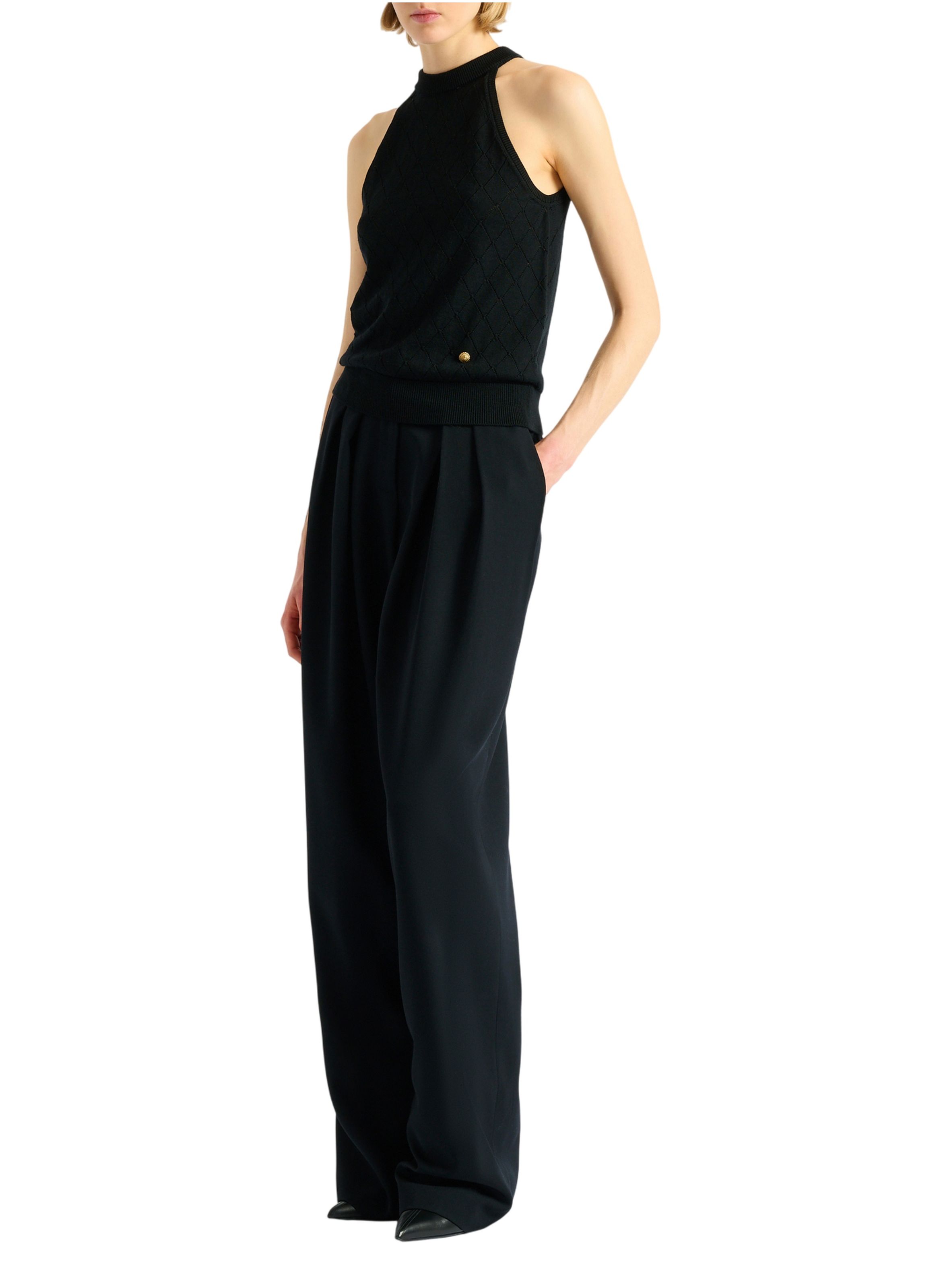 Top sans manches en maille BALMAIN Noir