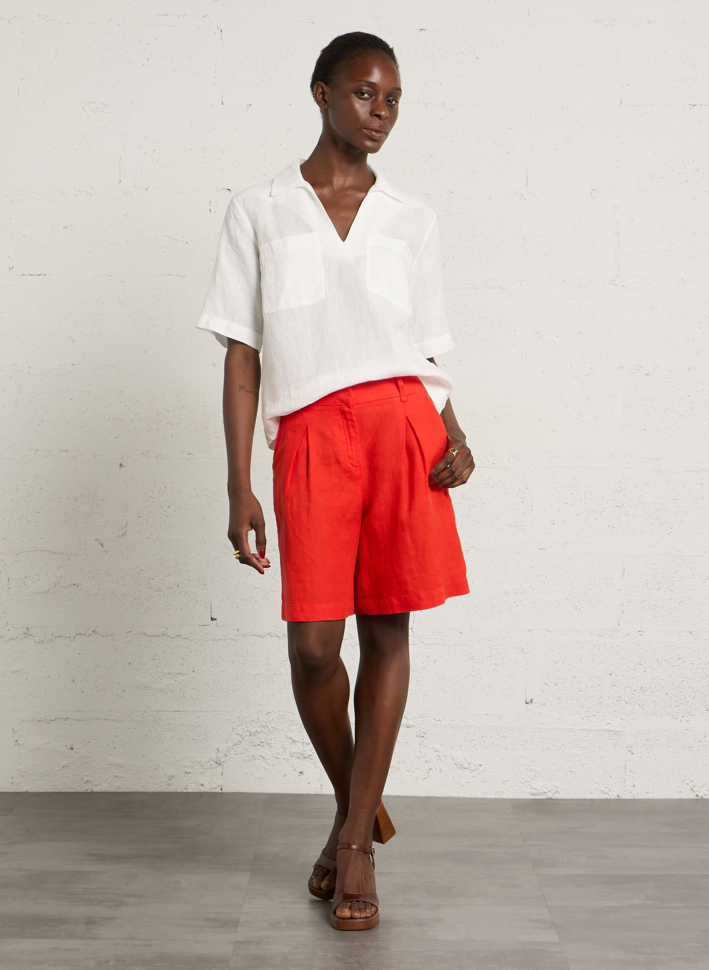 Short large en lin tanguy MAISON 123 Rouge