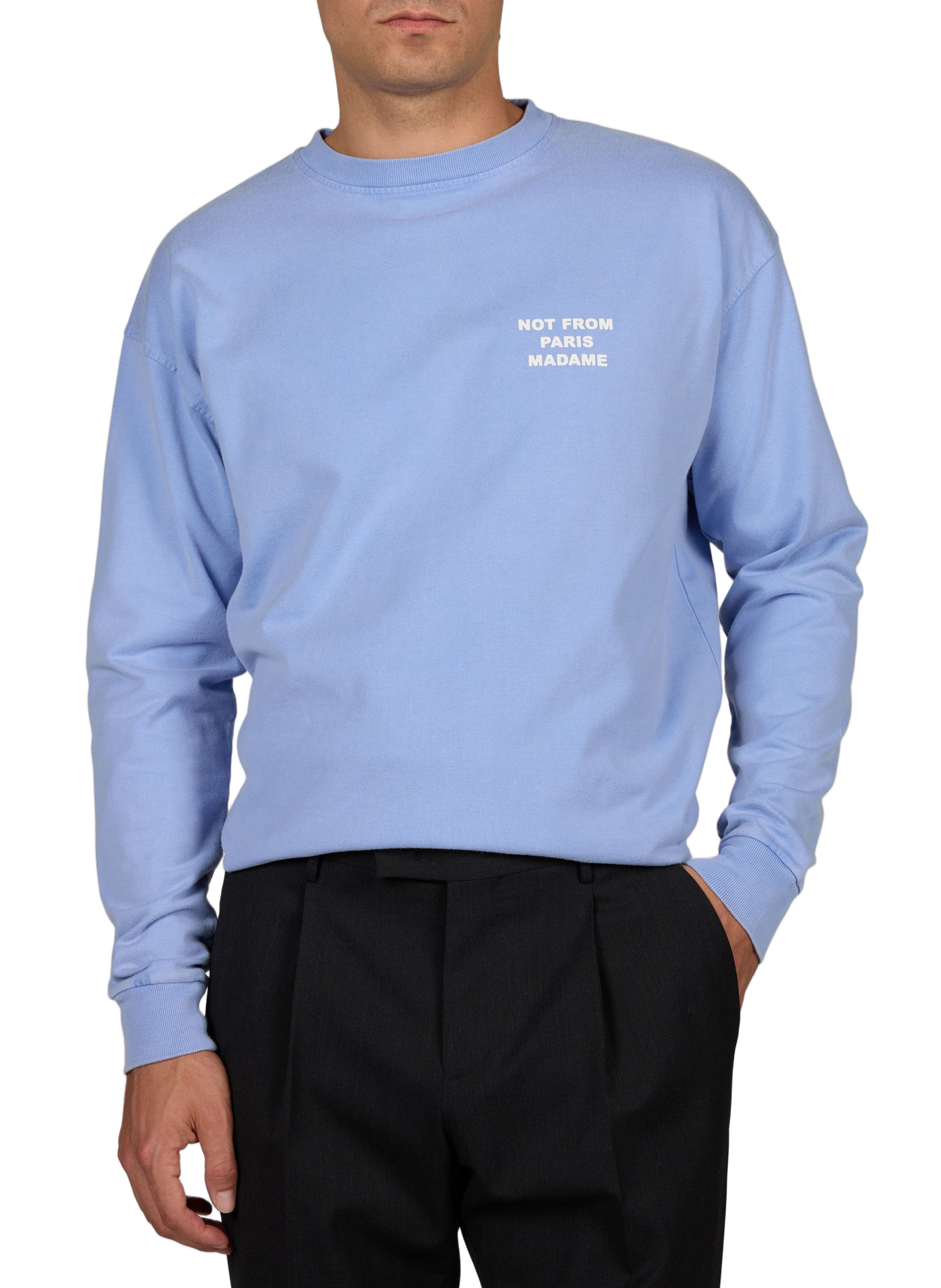 Long-sleeved T-shirt with slogan print on the back in cotton. DROLE DE MONSIEUR Blue