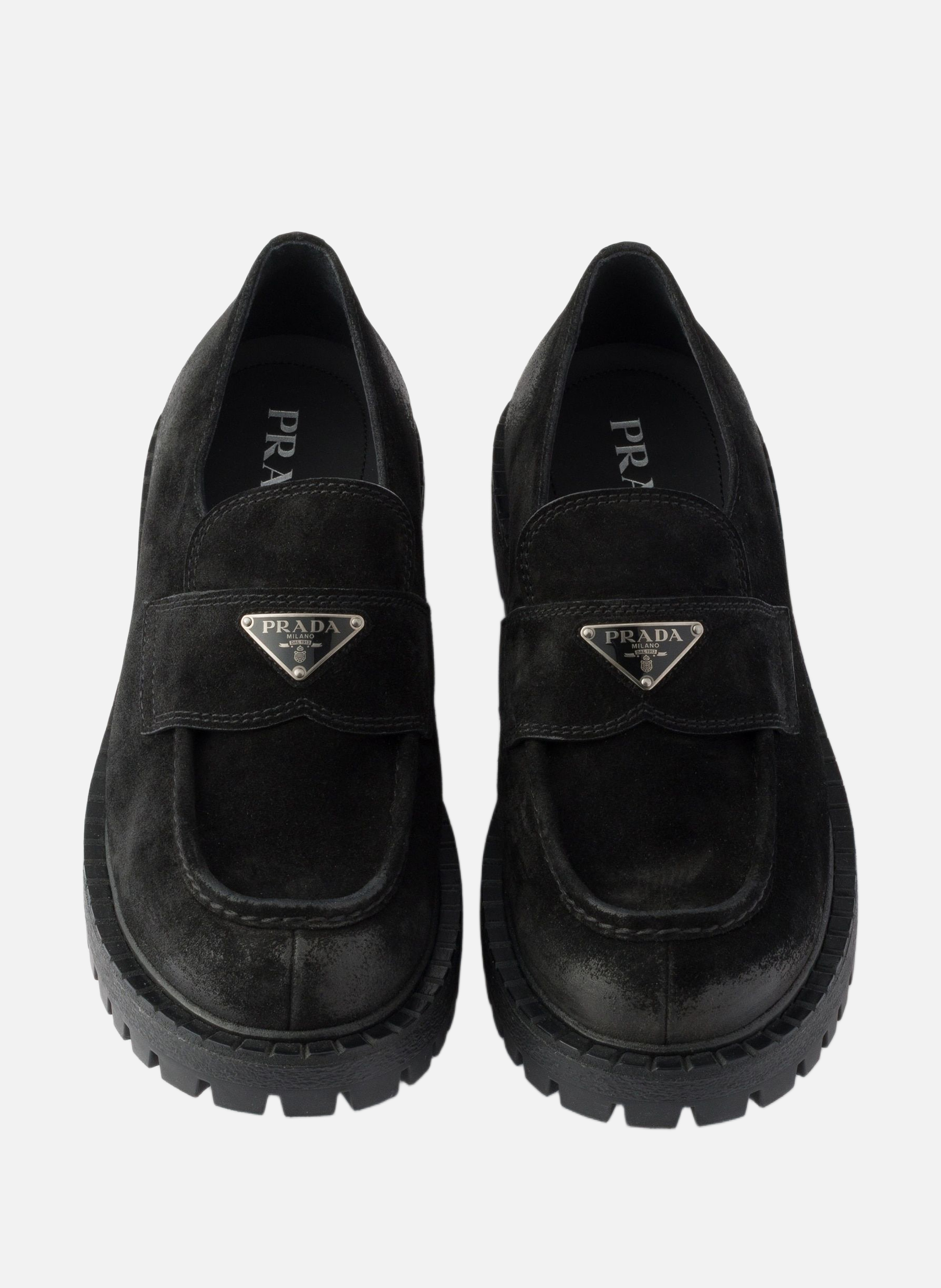 Mocassins en veau velours vieilli PRADA Noir