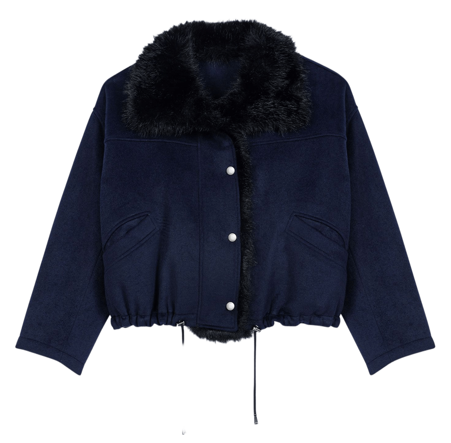 Manteau droit à col en fourrure synthétique MAJE Bleu