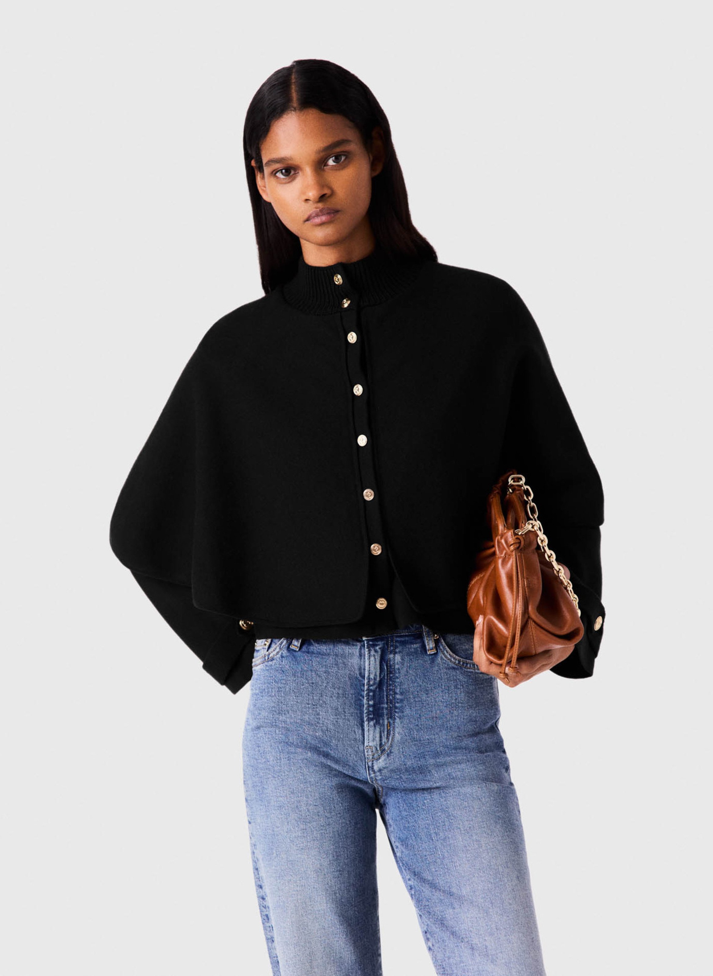 Gilet oversize col montant effet cape MAJE Noir