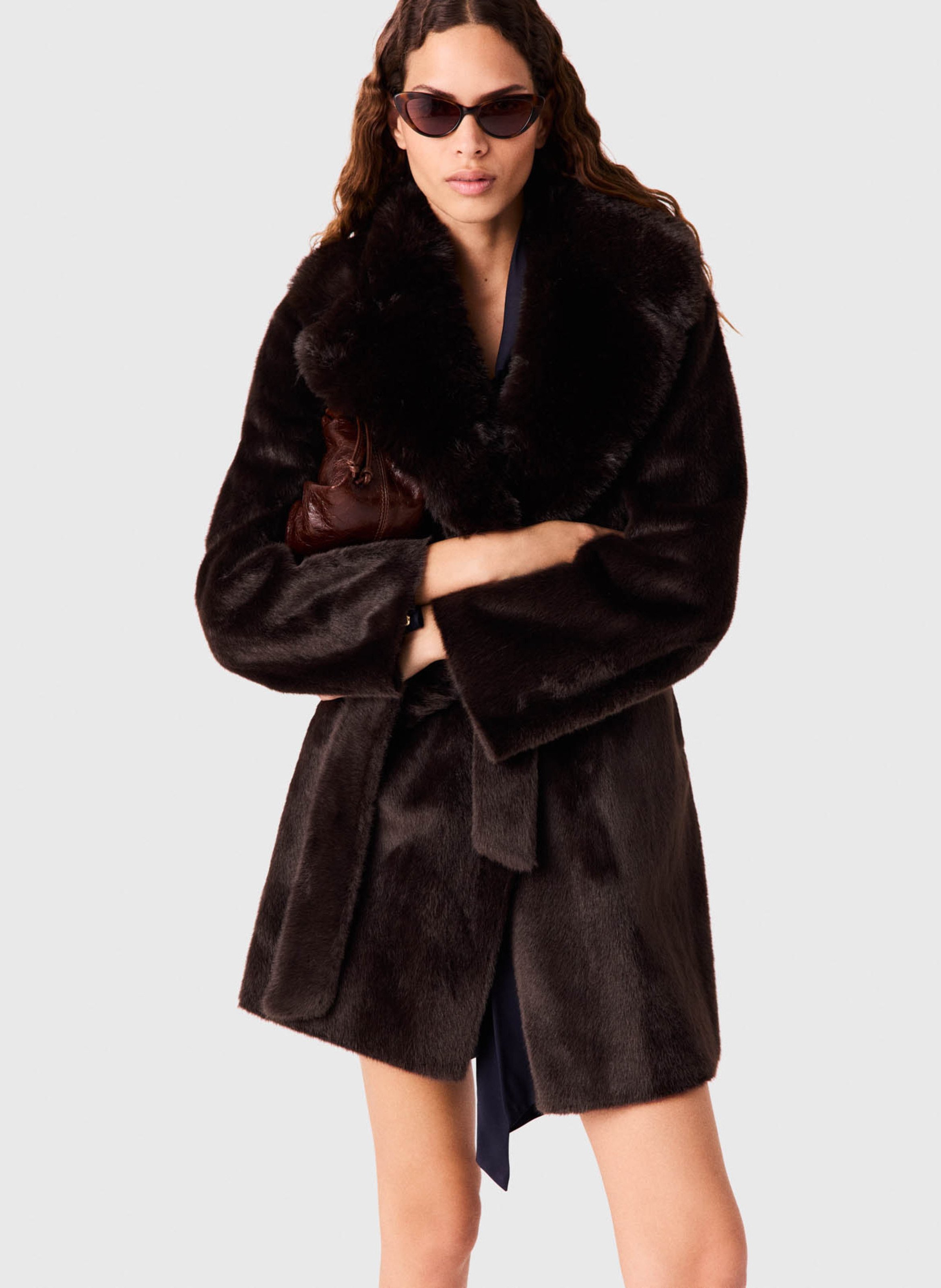Manteau mi-long en fourrure synthétique MAJE Marron