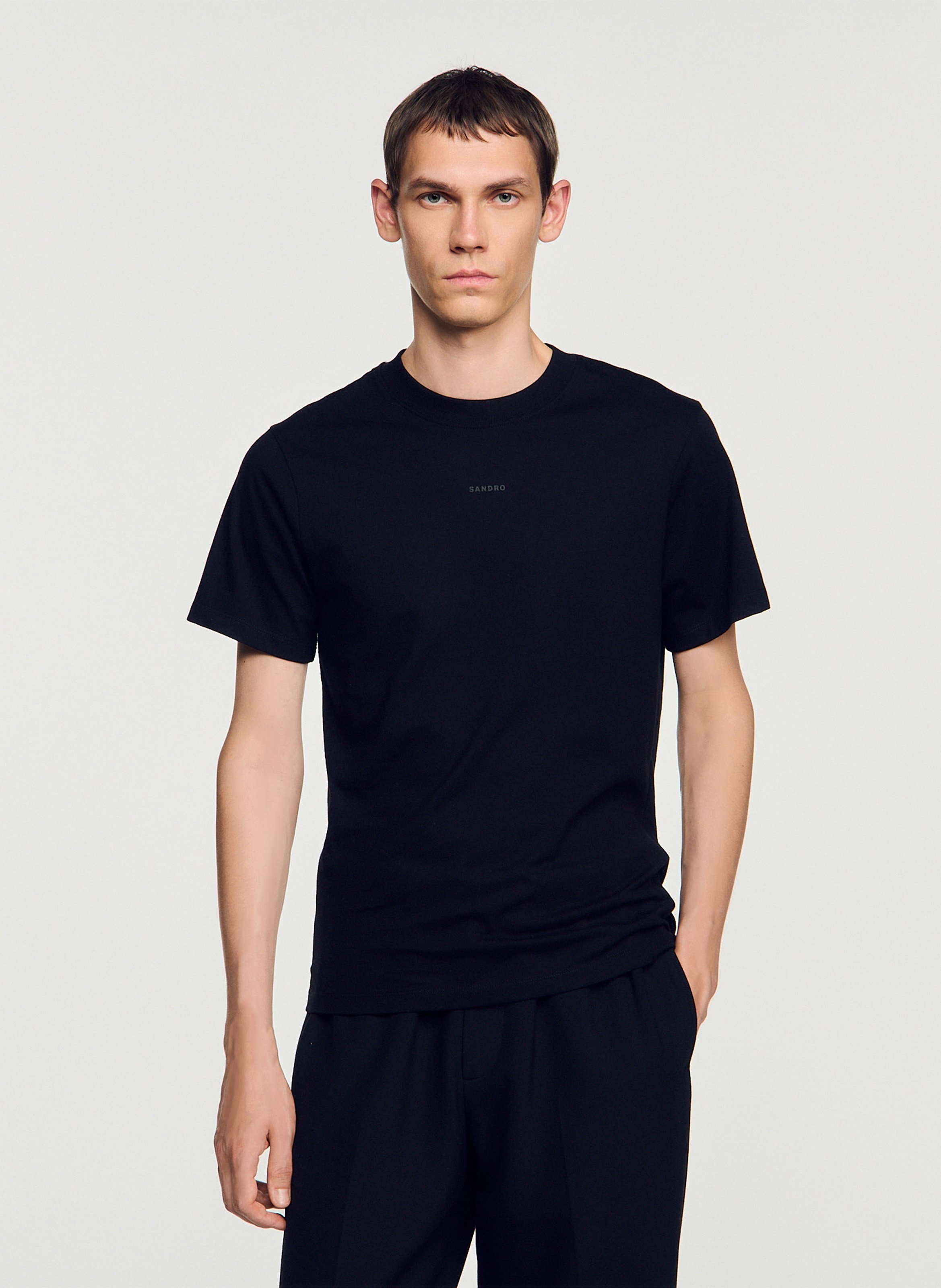 Tee-shirt col rond en coton SANDRO Noir