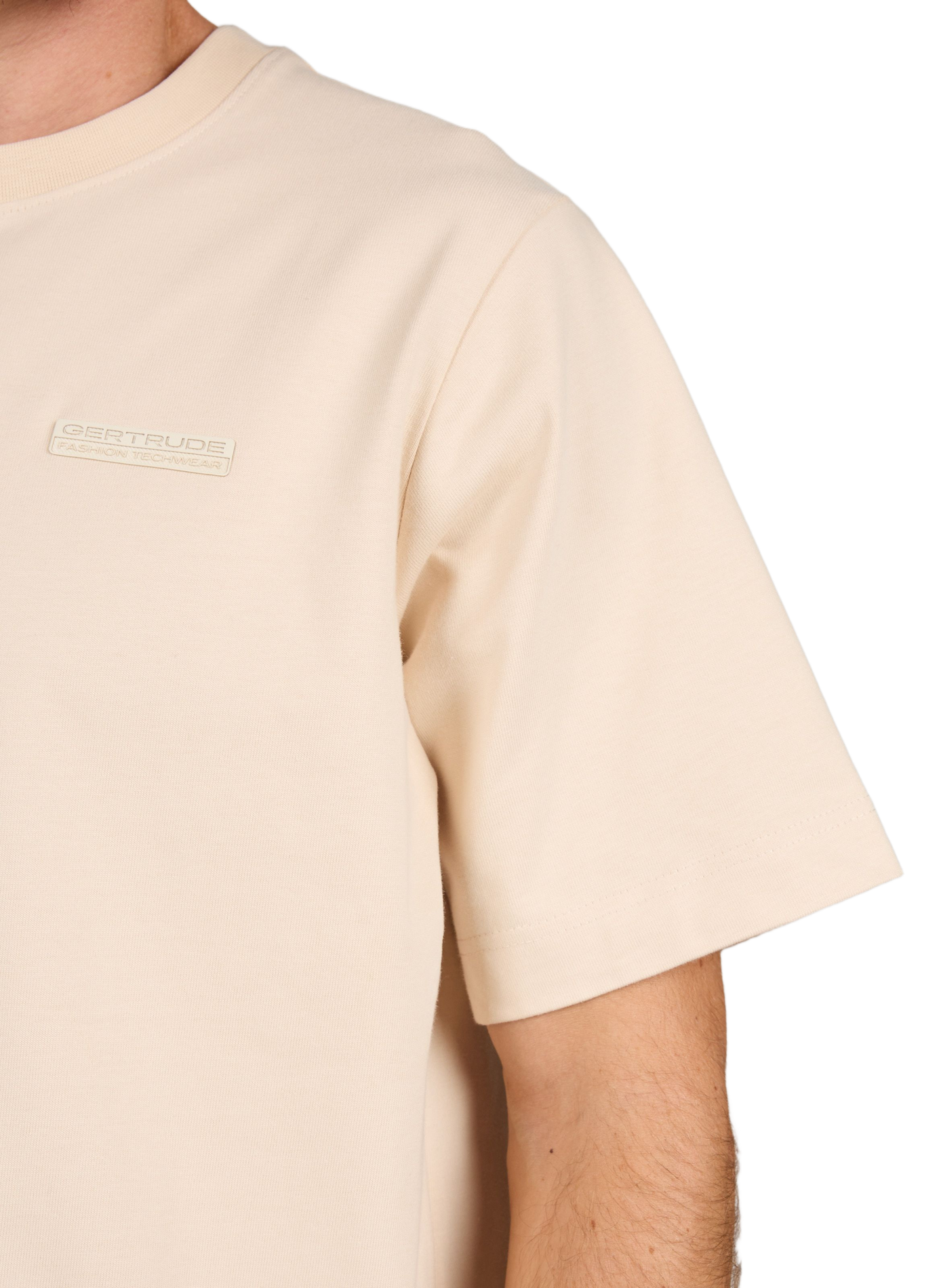 Weites einfarbiges Baumwoll-T-Shirt GERTRUDE Beige