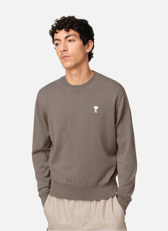 Pull col rond ami de coeur ecru Gris by AMI PARIS AMI PARIS Pull col rond ami de coeur ecru Gris