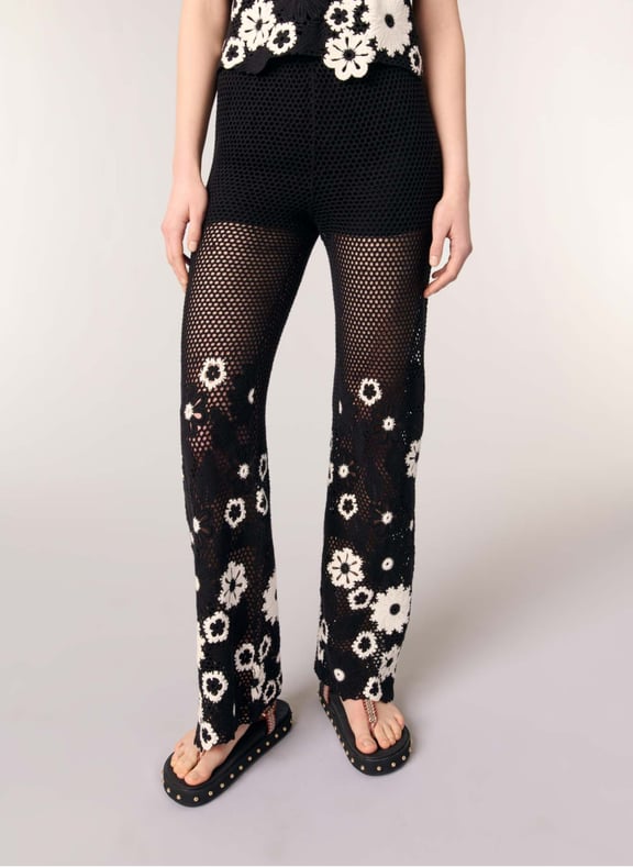 Pantalon droit en crochet Noir by MAJE MAJE Pantalon droit en crochet Noir