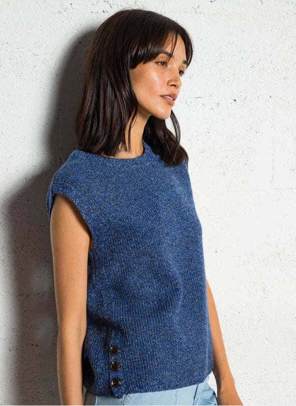 Pull sans manches en laine mélangée leroy Bleu by MAISON 123 MAISON 123 Pull sans manches en laine mélangée leroy Bleu