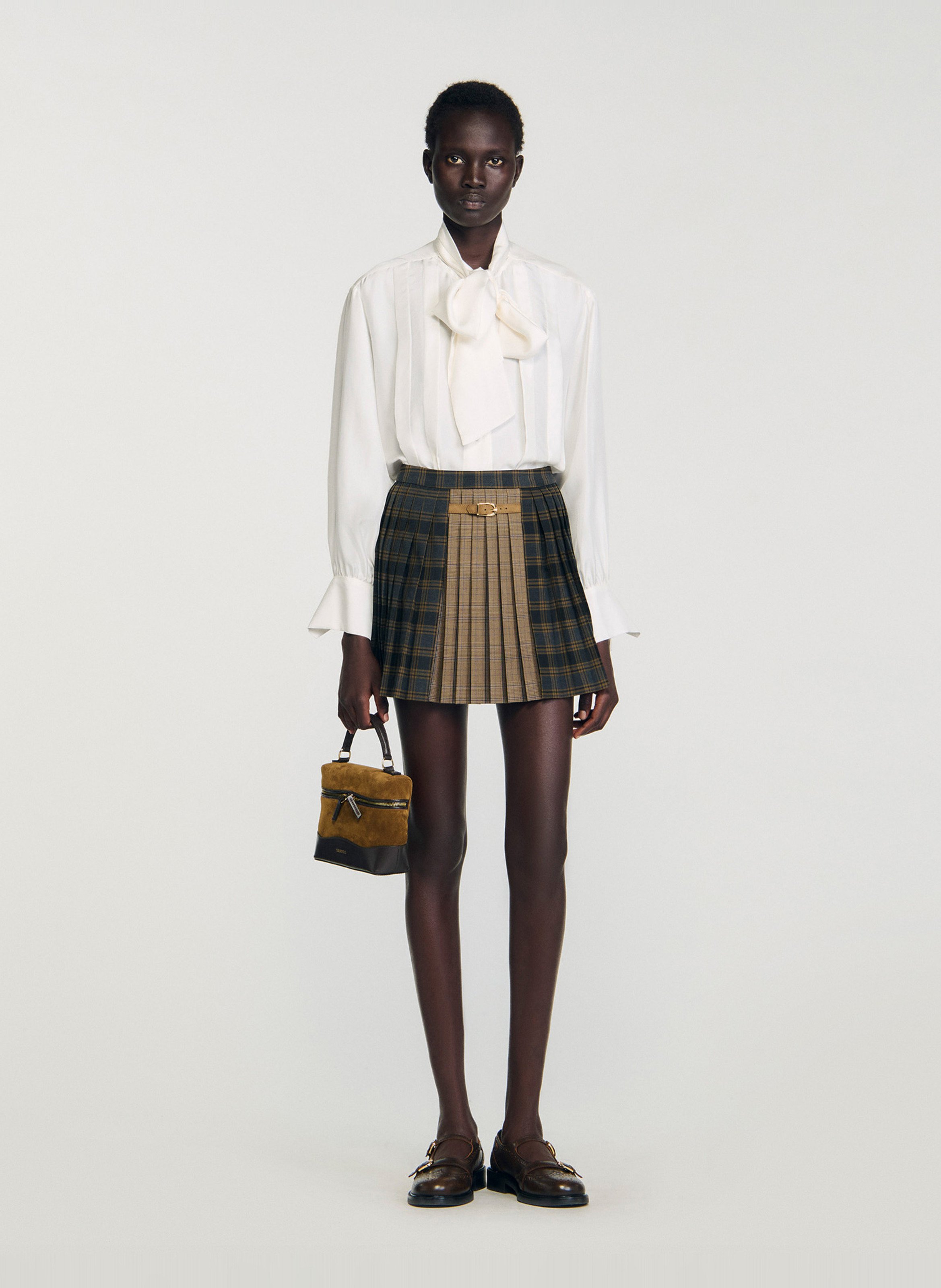 Jupe courte à carreaux SANDRO Marron
