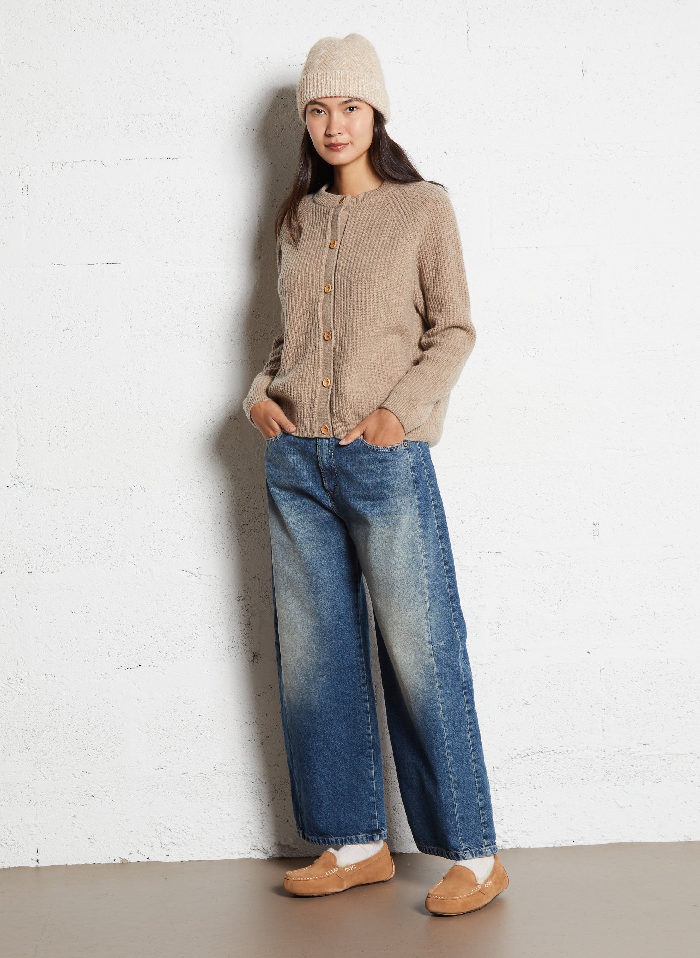 Cardigan boutonné en maille côtelée ARMOR-LUX Beige