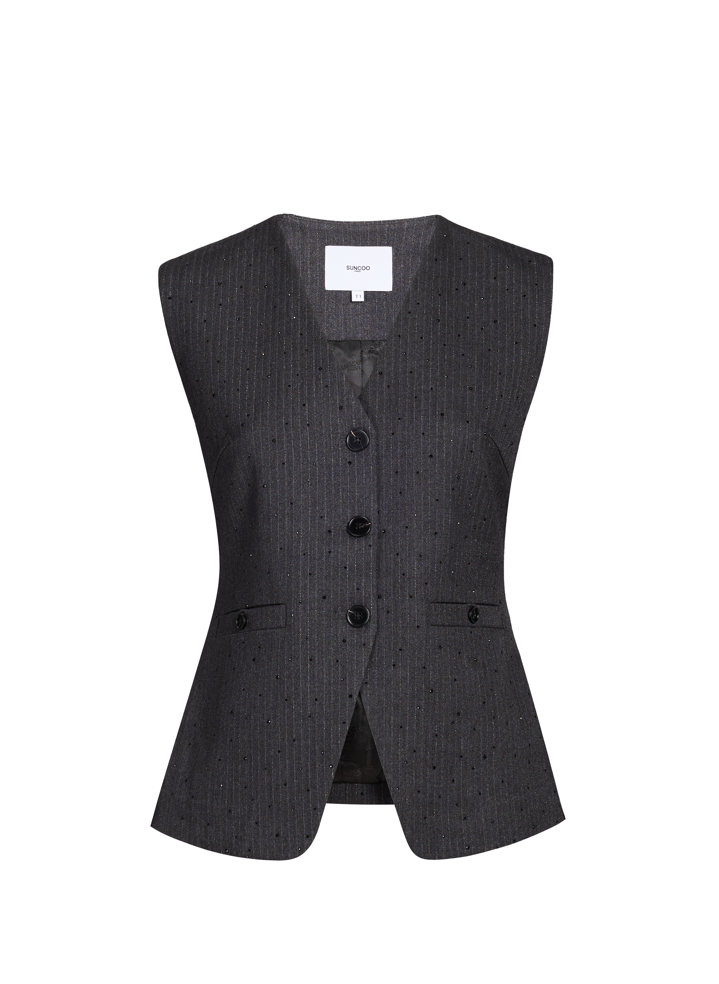 SUNCOO Gilet à rayures sans manches Gris