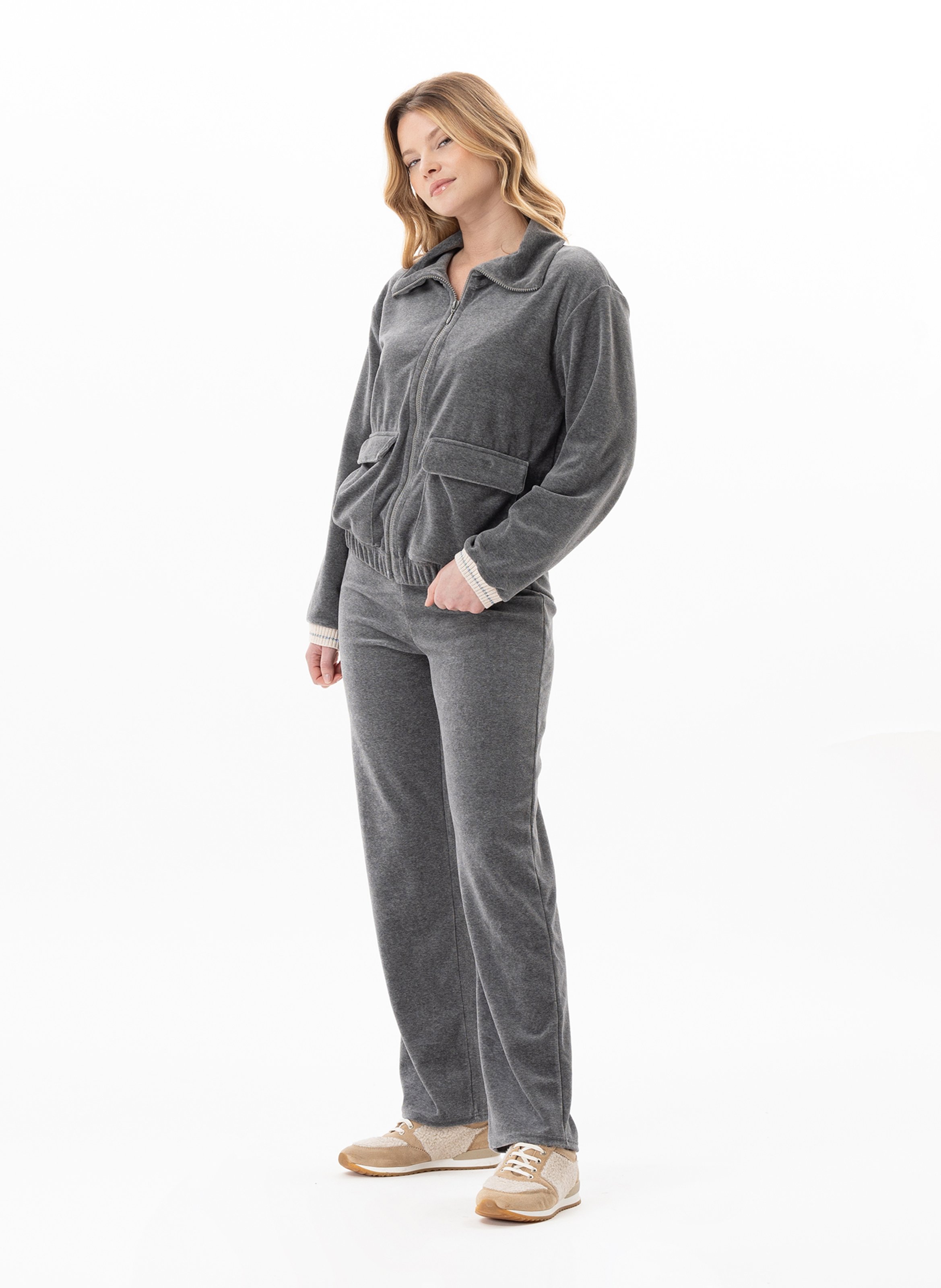 Ensemble homewear zippé en velours country 126 LE CHAT Gris