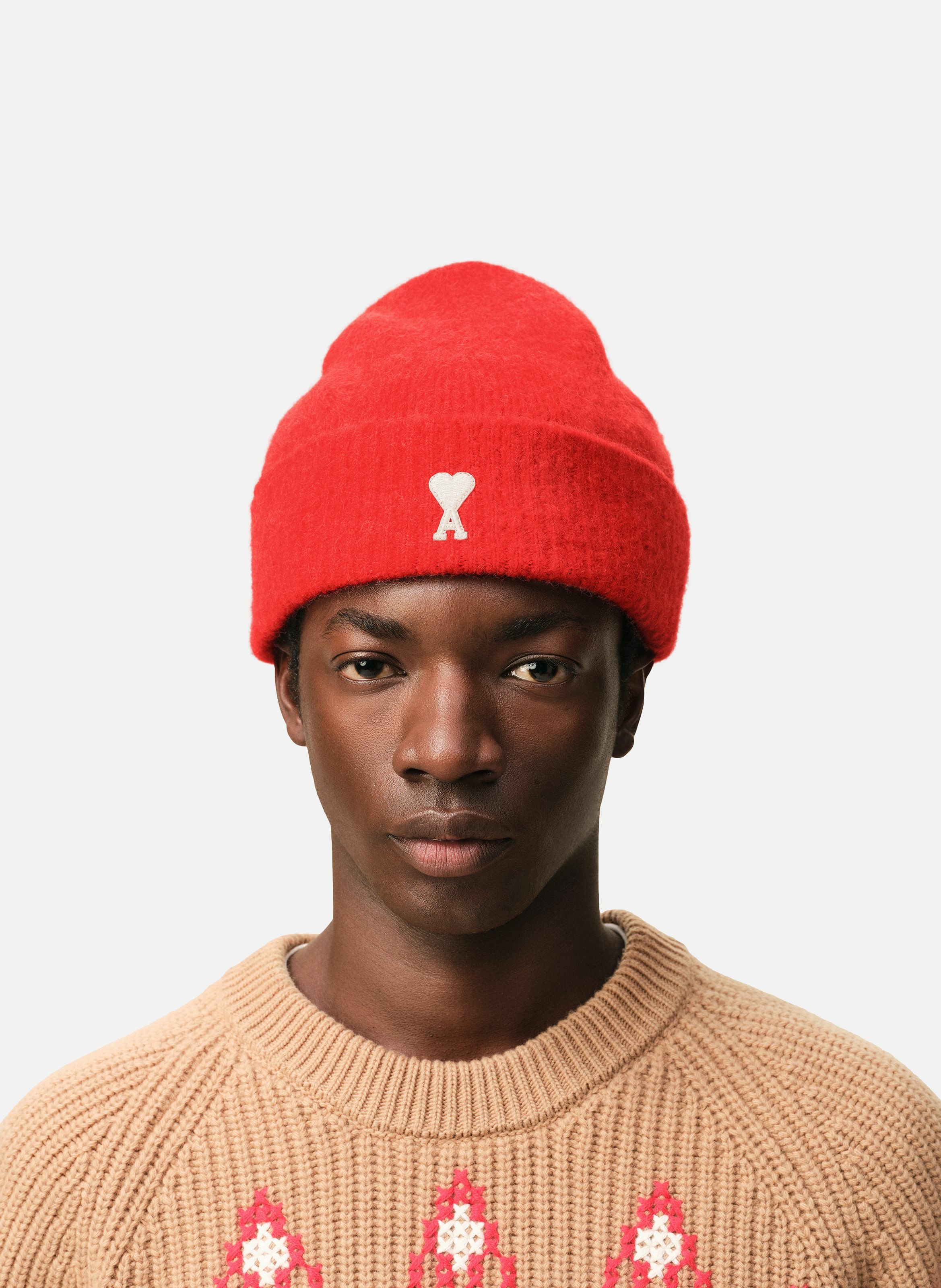 Bonnet ami de coeur en alpaga unisexe AMI PARIS Rouge