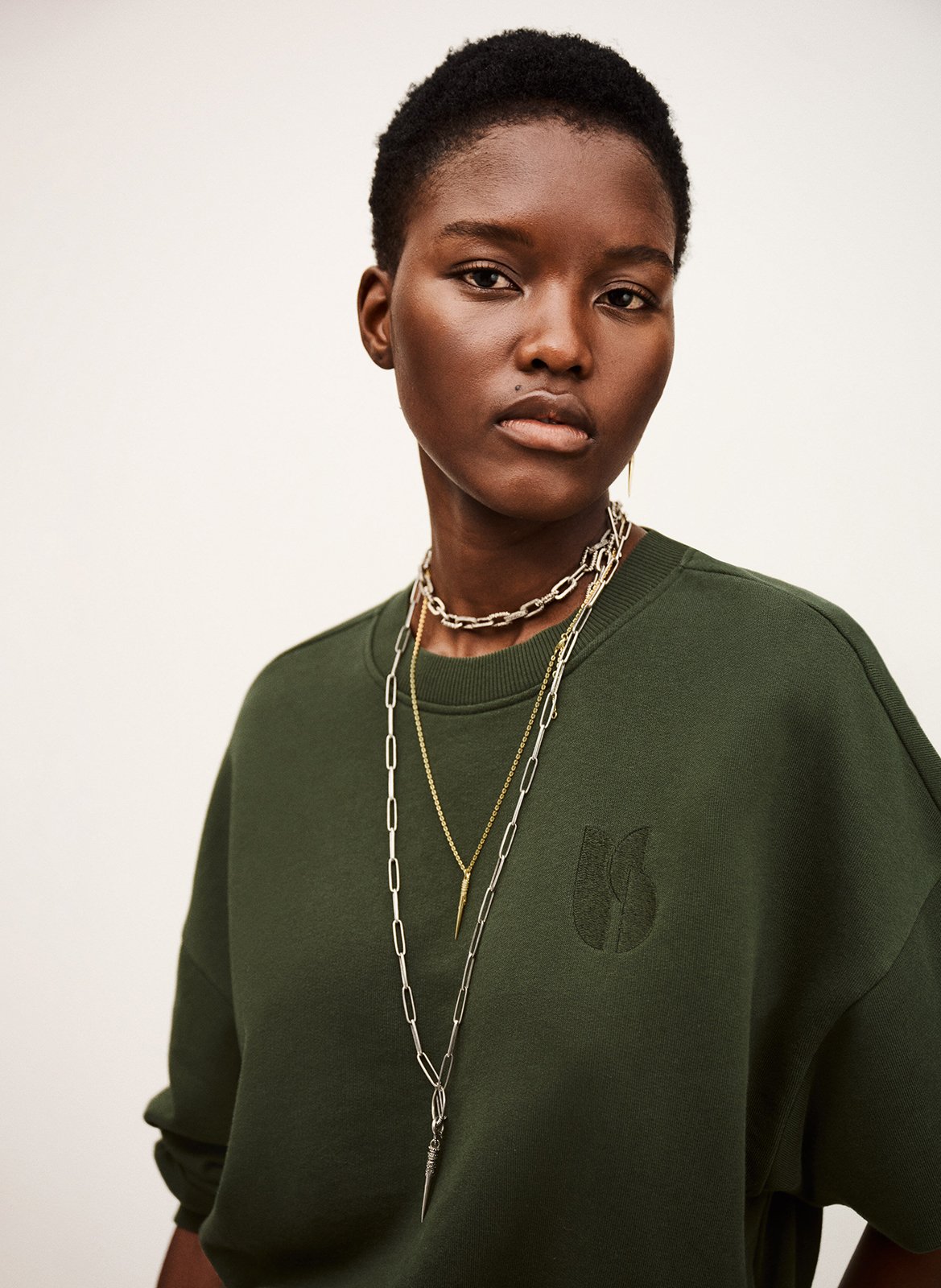 Sweat col rond en coton mélangé gretta BA&SH Kaki