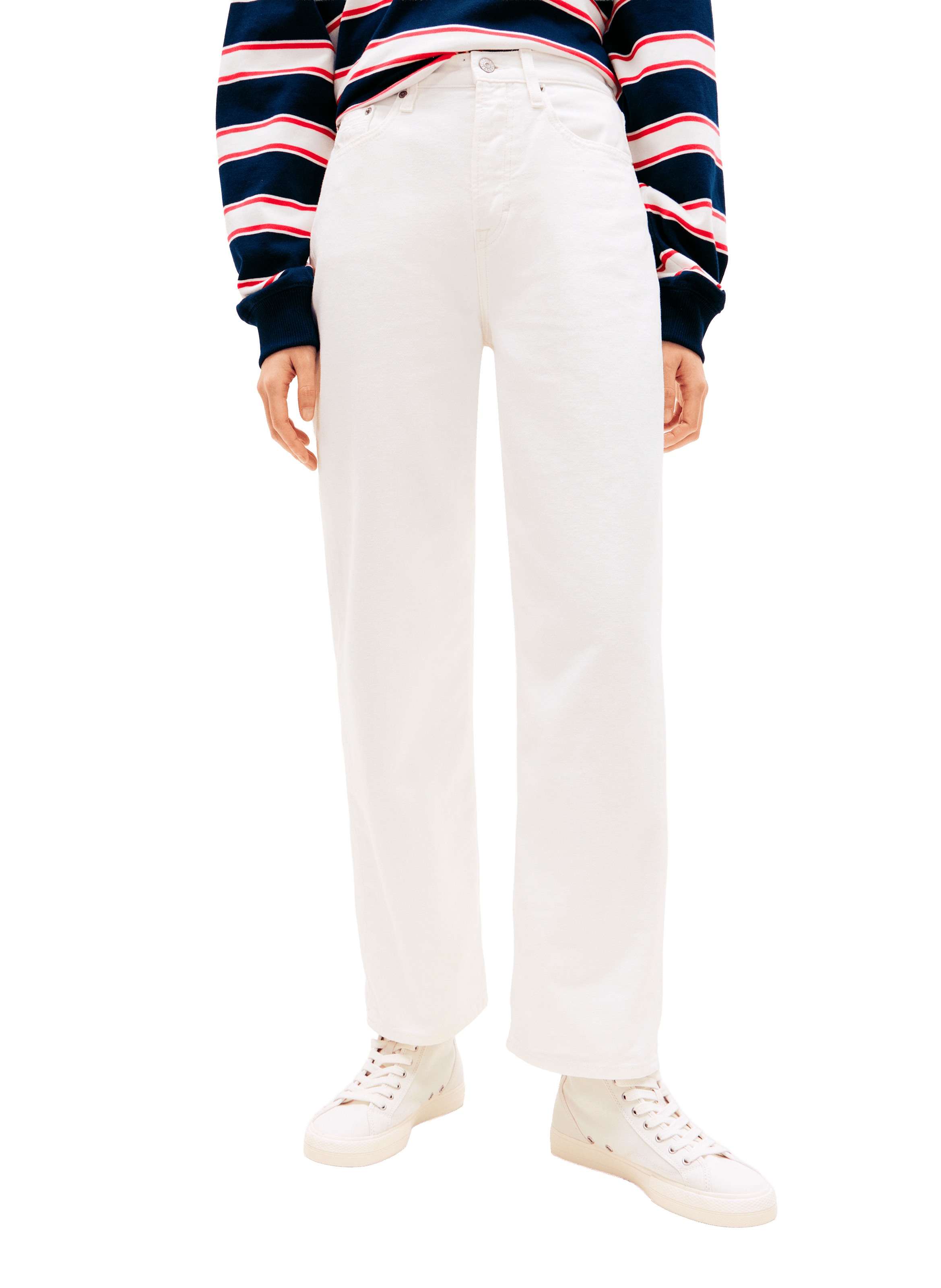 Jean droit taille haute en coton mélangé TOMMY HILFIGER Blanc