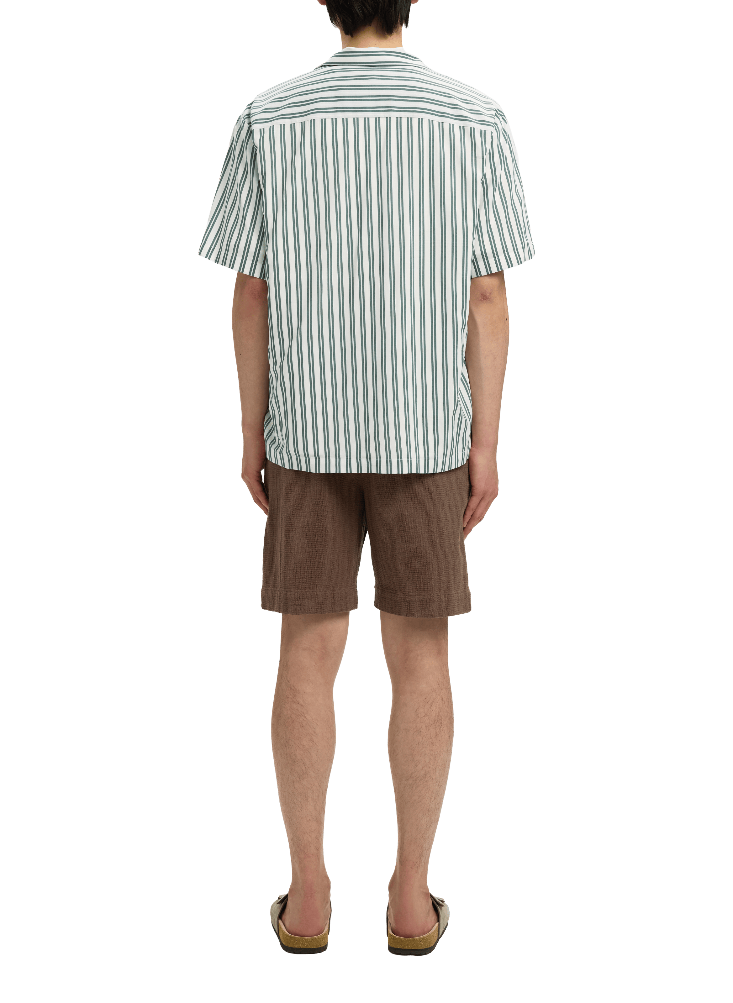 Short-sleeved striped shirt in blended cotton SELECTED Green