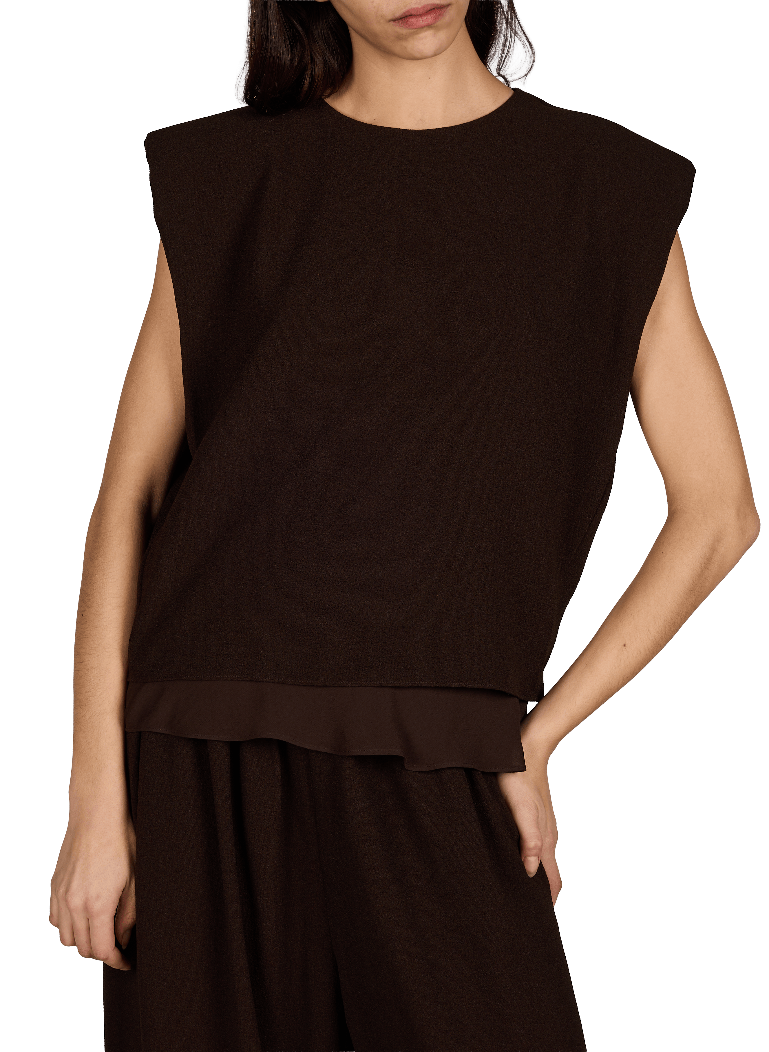 Top sans manches à col rond ROTATE Marron