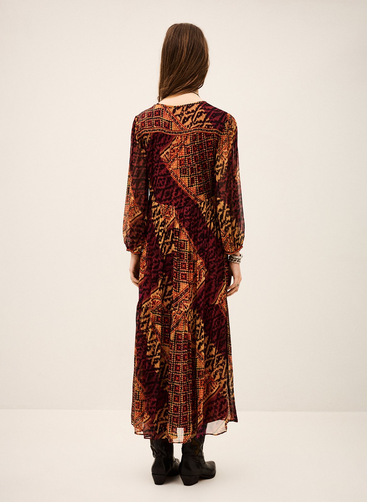 Robe longue col tunisien imprimée oria BA&SH Rouge