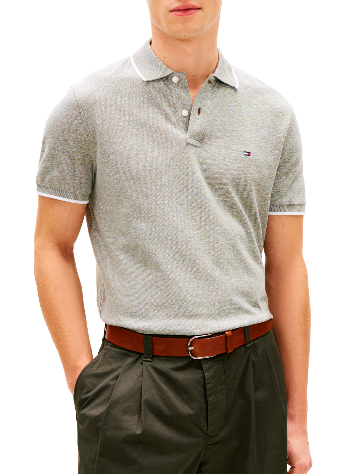 Polo en coton et lin TOMMY HILFIGER Vert