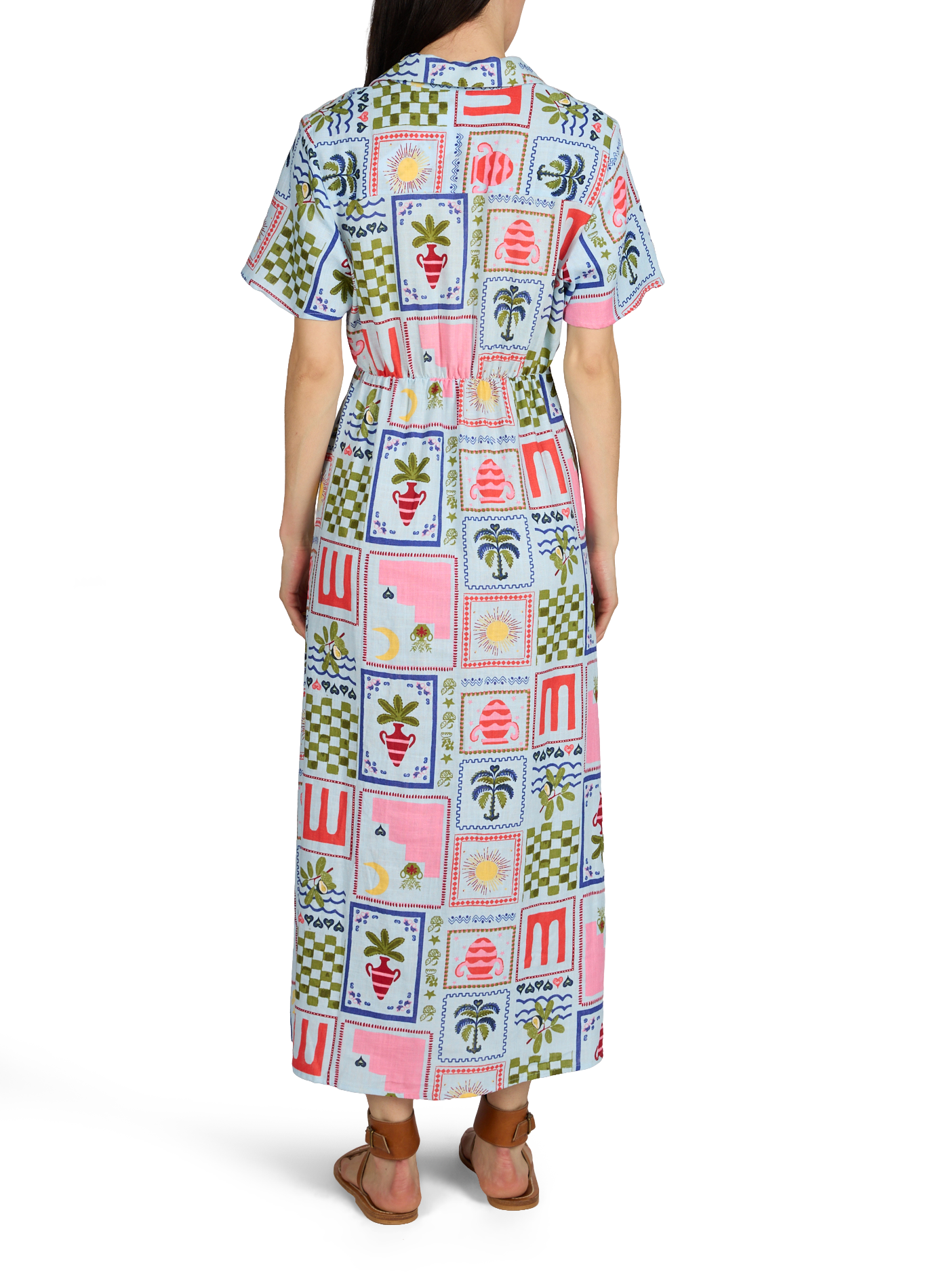 Printed midi dress with short sleeves OBJECT Blue