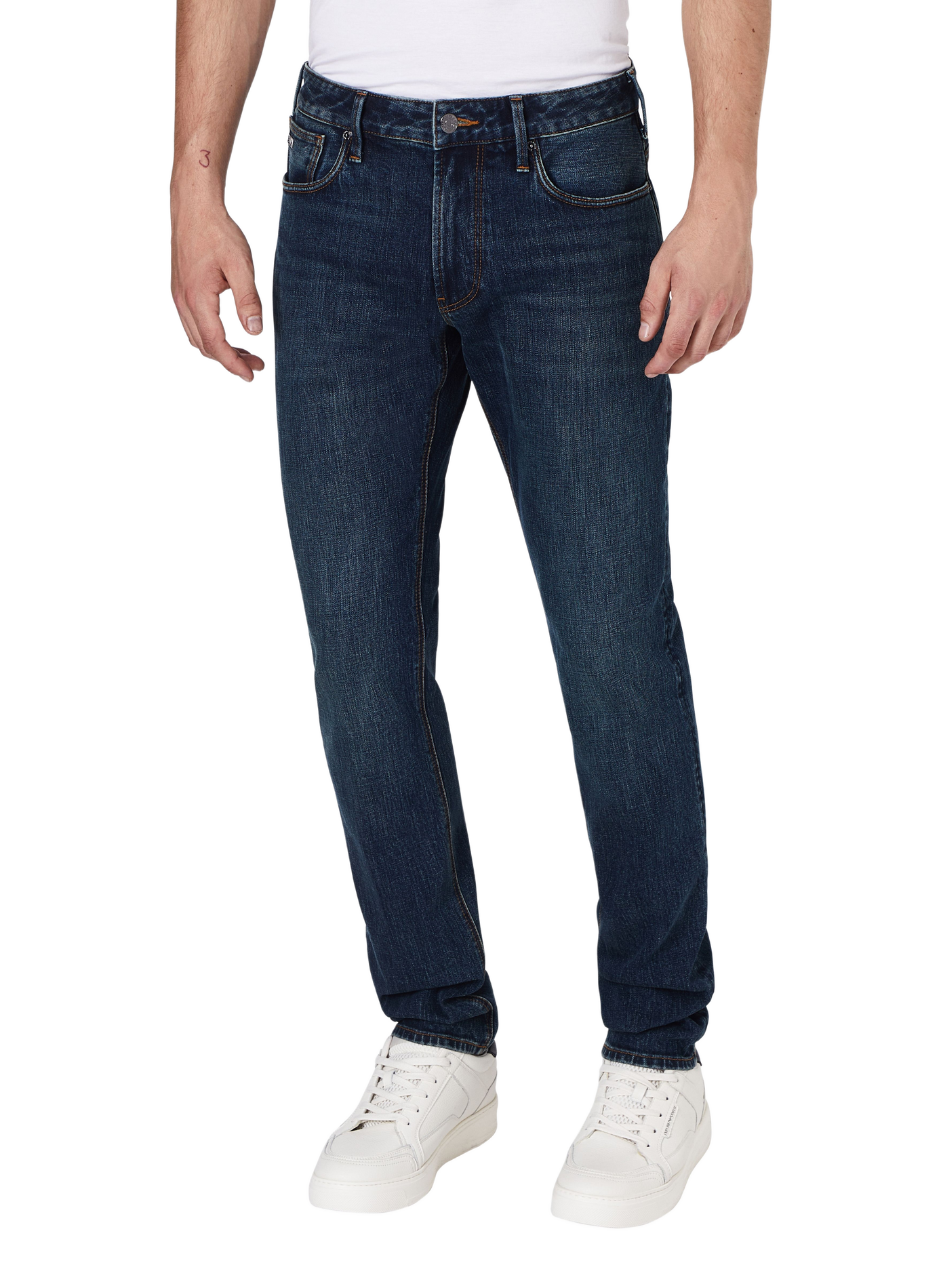 Jean droit en coton mélangé EMPORIO ARMANI Bleu