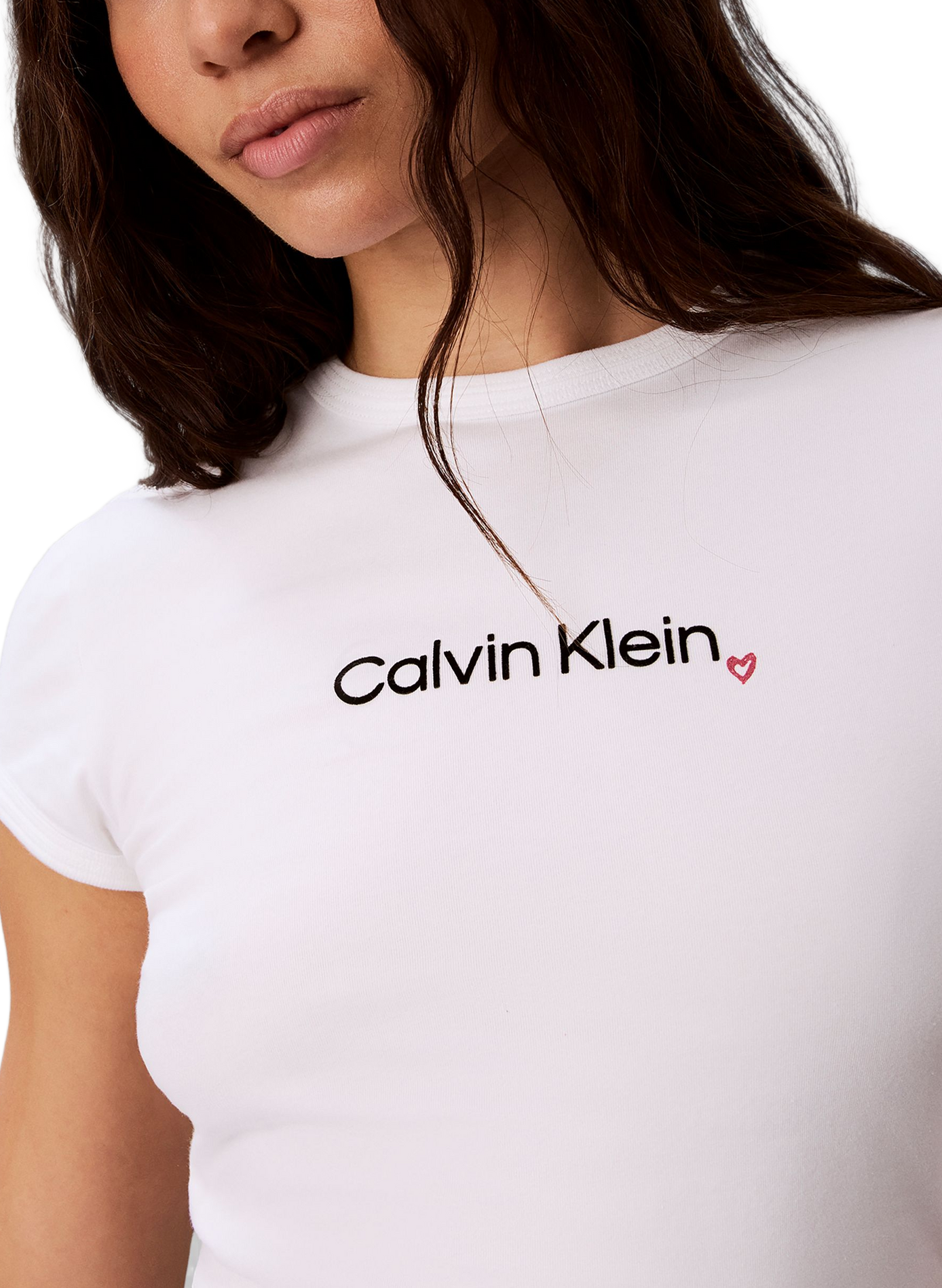 T-shirt moulant à logo en coton mélangé CALVIN KLEIN Blanc