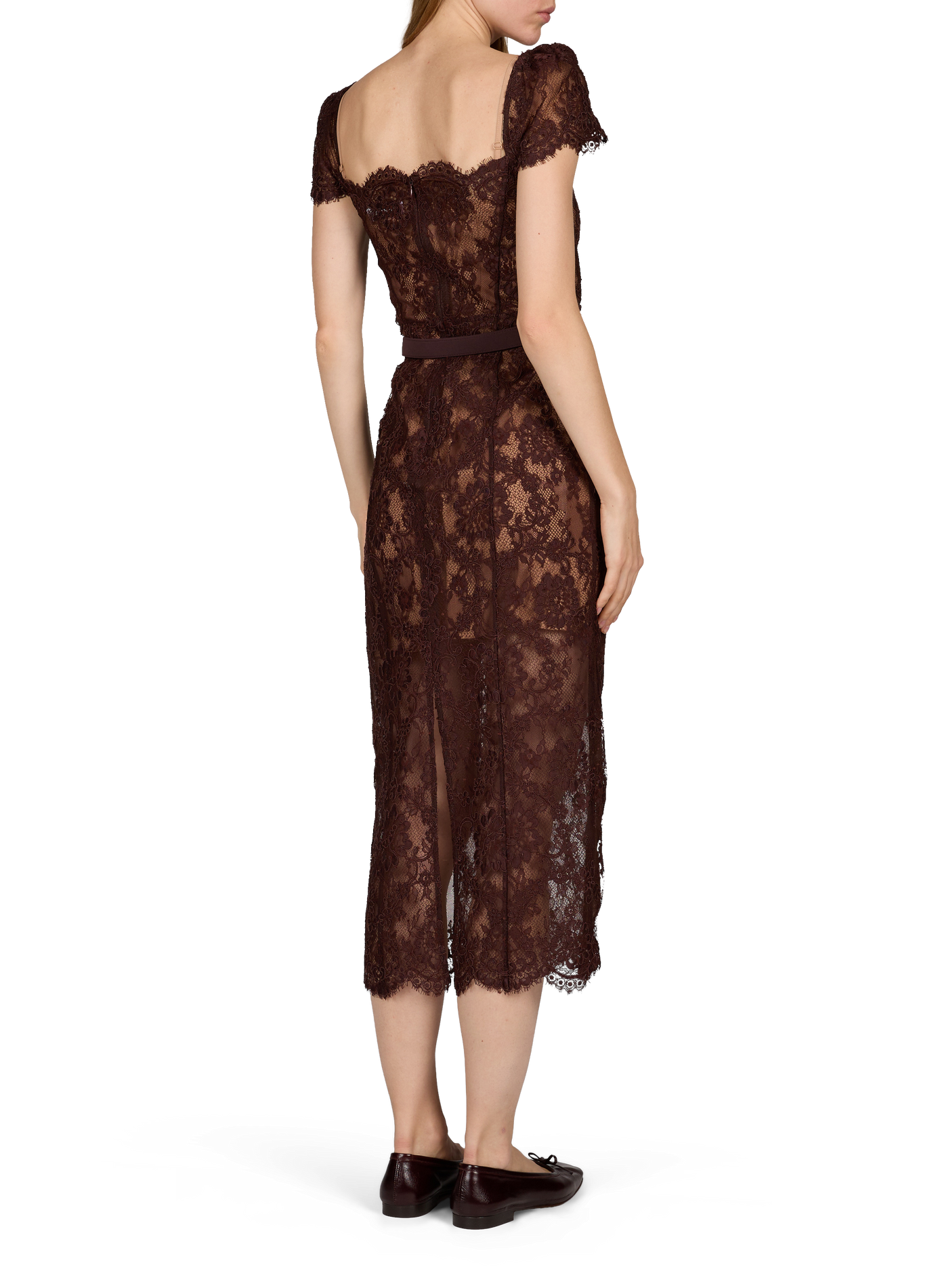 Robe longue droite en dentelle SELF PORTRAIT Marron
