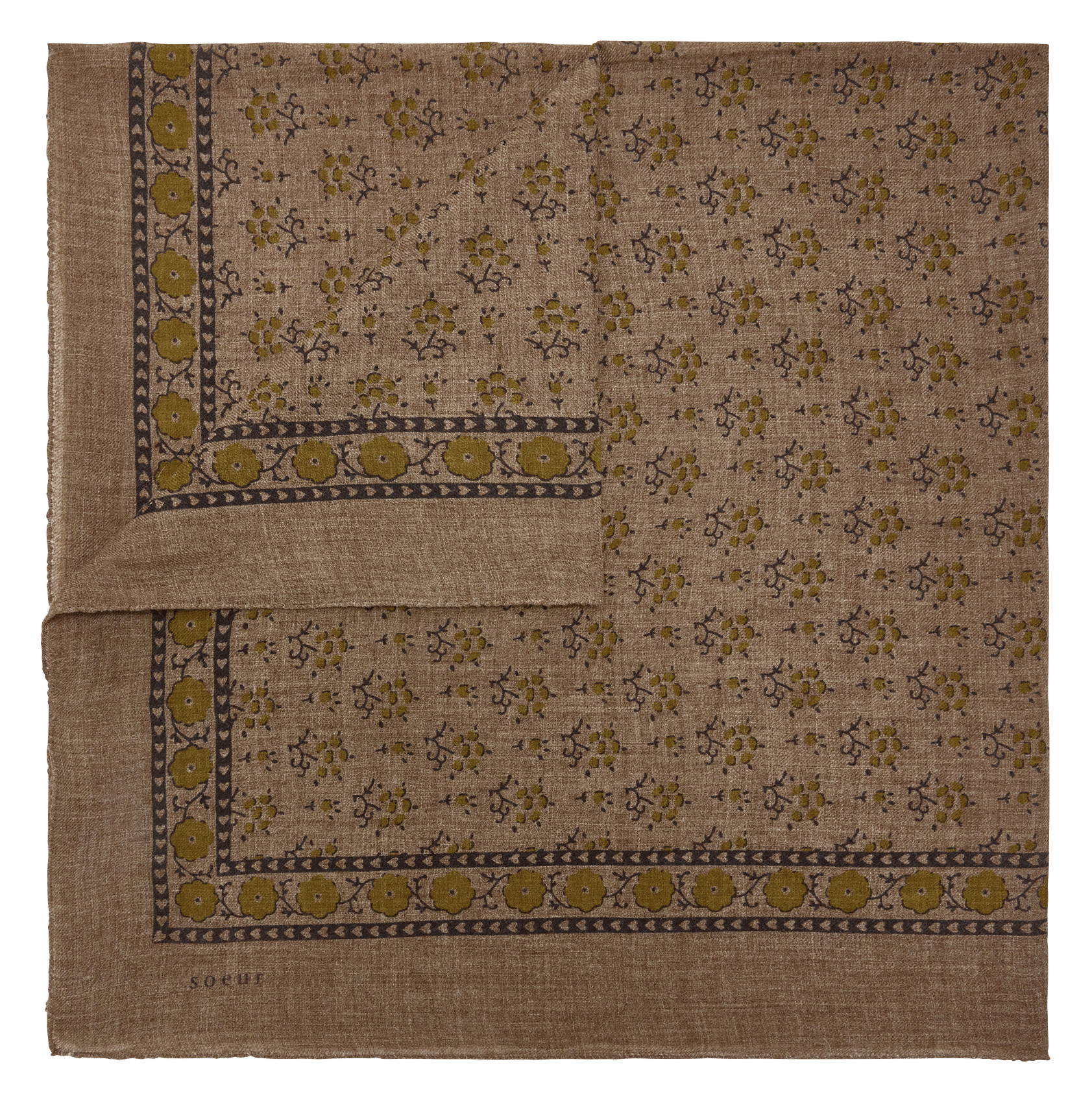 Foulard en twill de laine imprimé SOEUR Marron