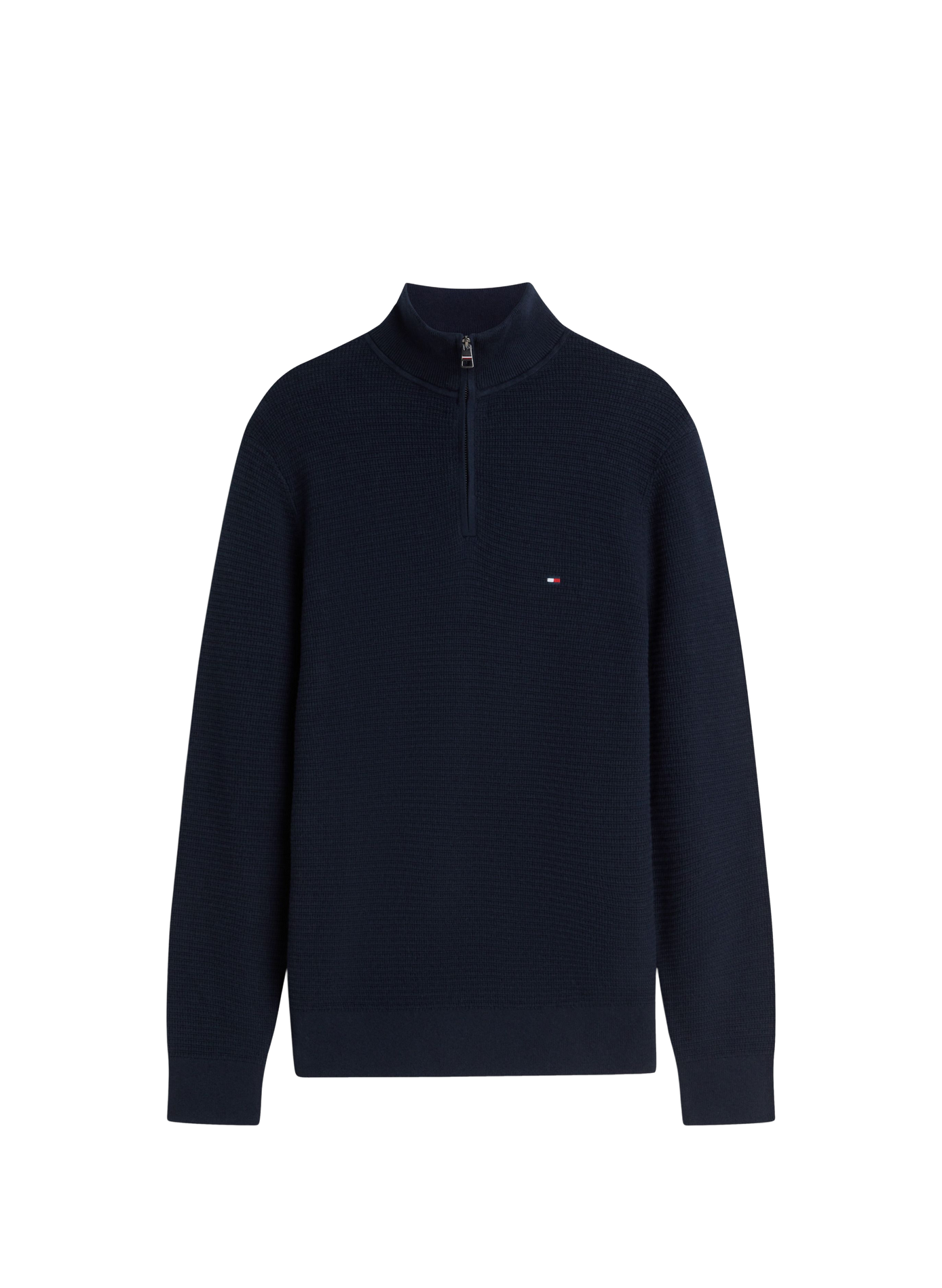 Gerade geschnittener Pullover mit hohem Reißverschlusskragen aus Baumwolle und Kaschmir TOMMY HILFIGER Blau