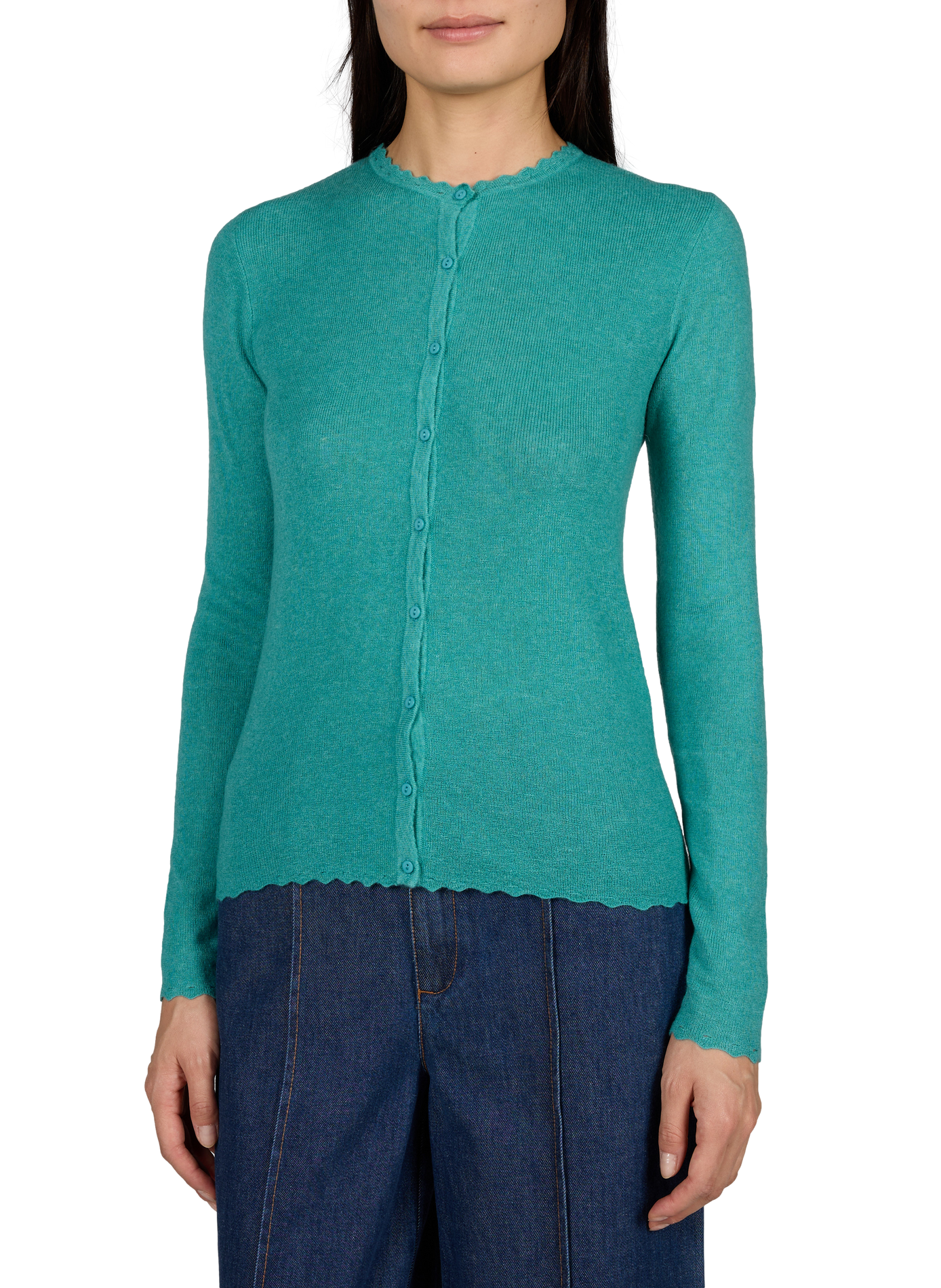 Maud straight round neck buttoned cardigan PETITE MENDIGOTE Blue