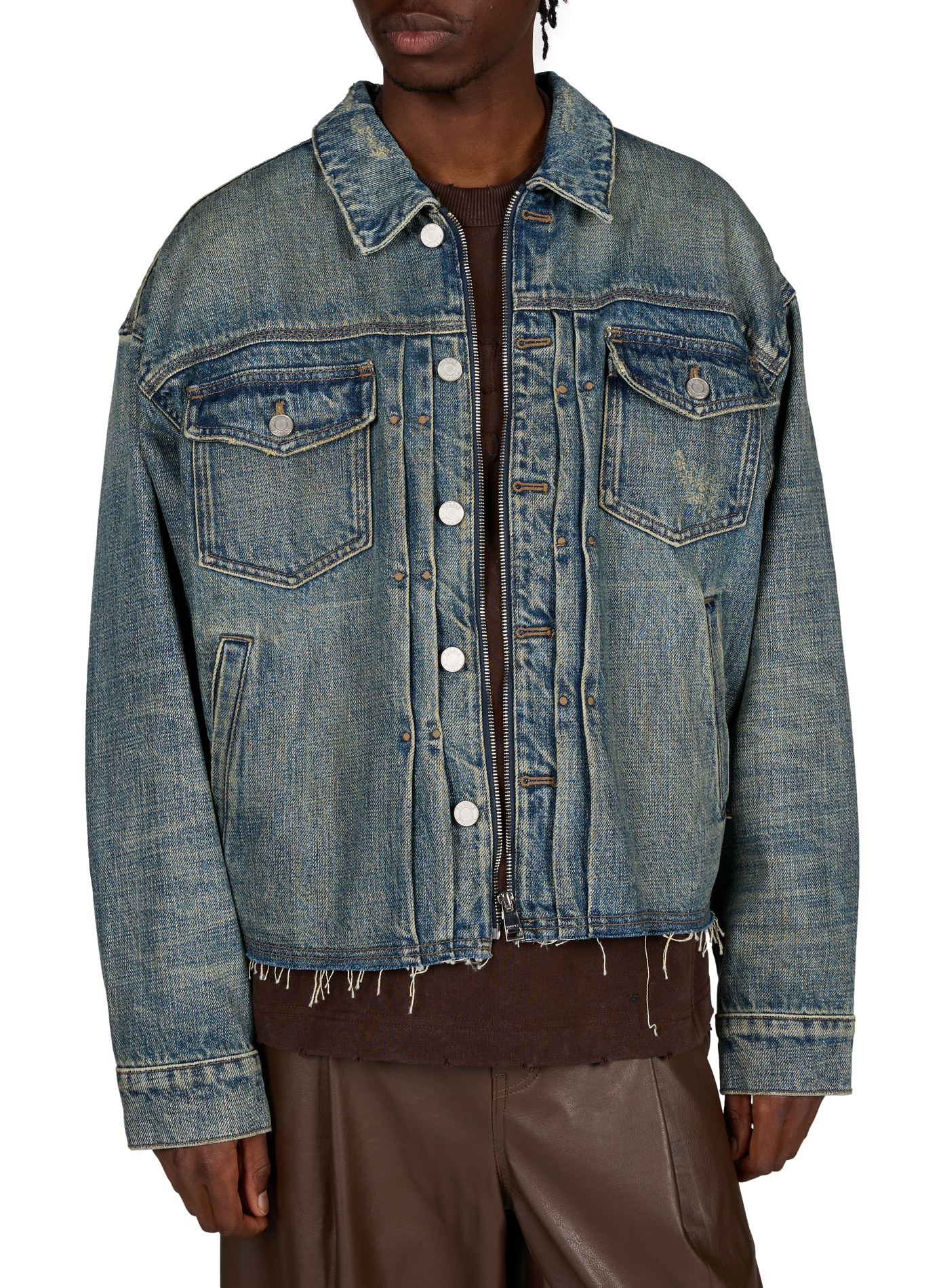 Straight-fit zip-up denim jacket PURPLE BRAND Blue