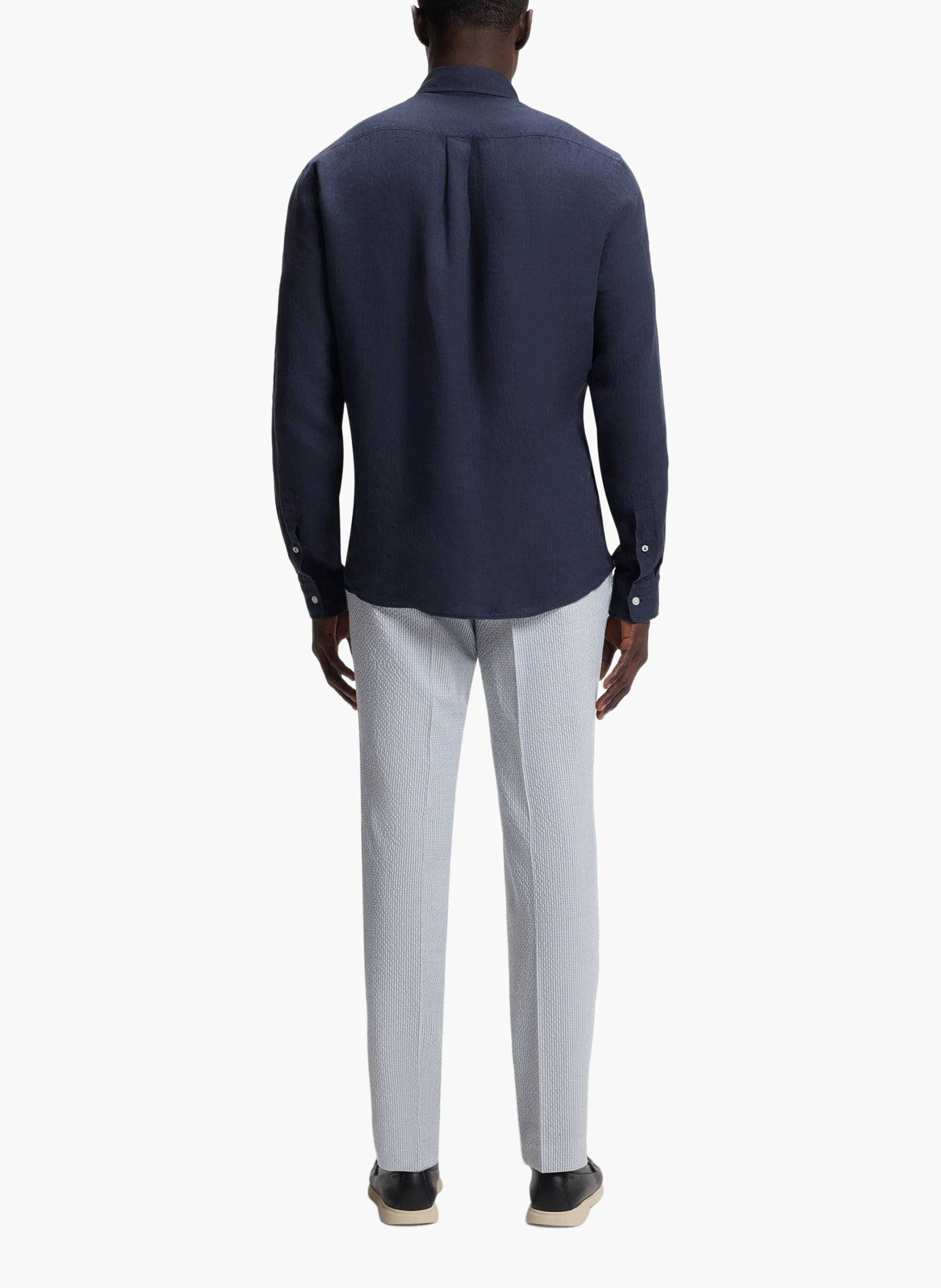 Chemise en lin col classique BOSS Bleu