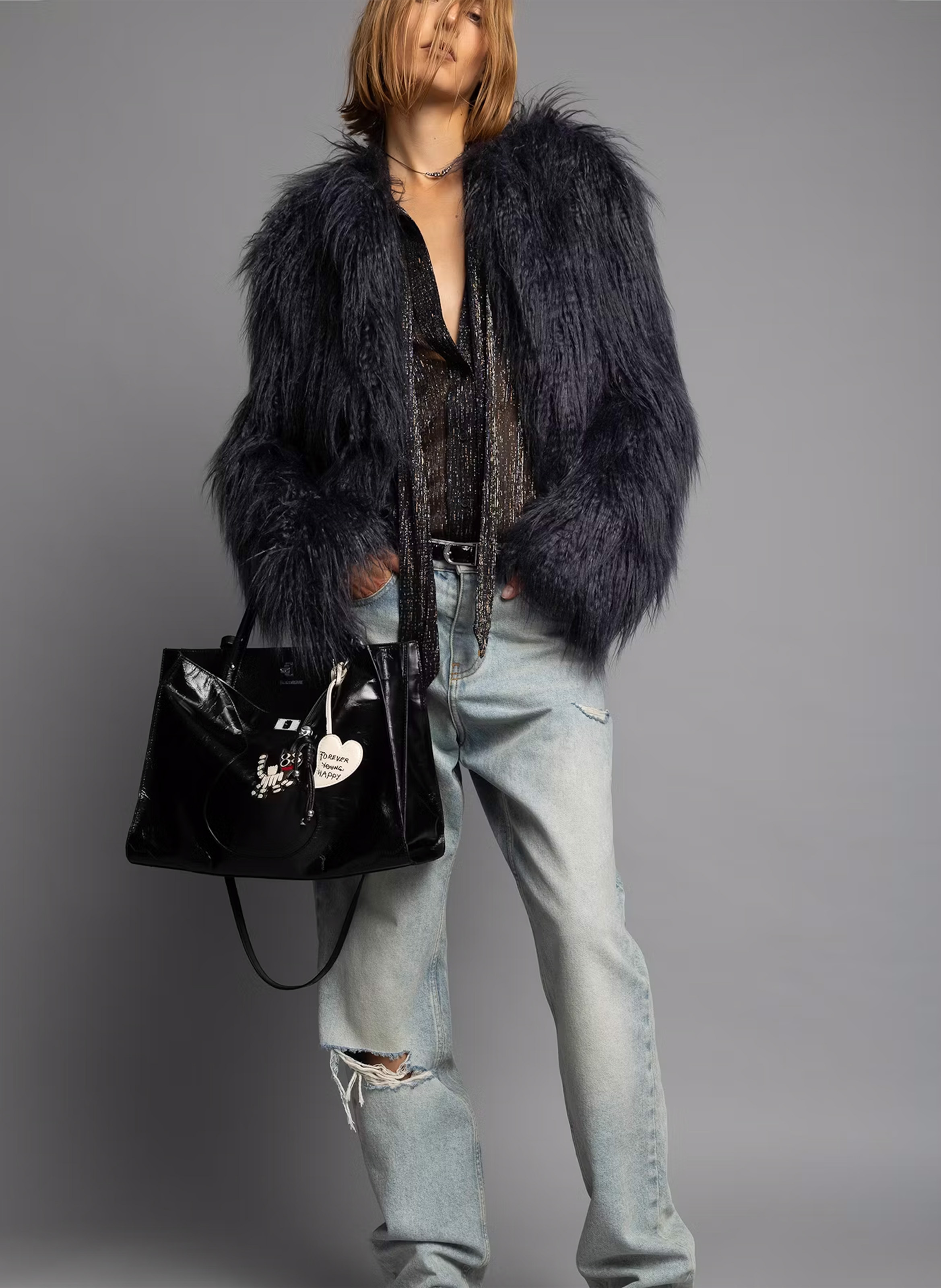 Sac vintage en cuir verni jack ZADIG&VOLTAIRE Noir