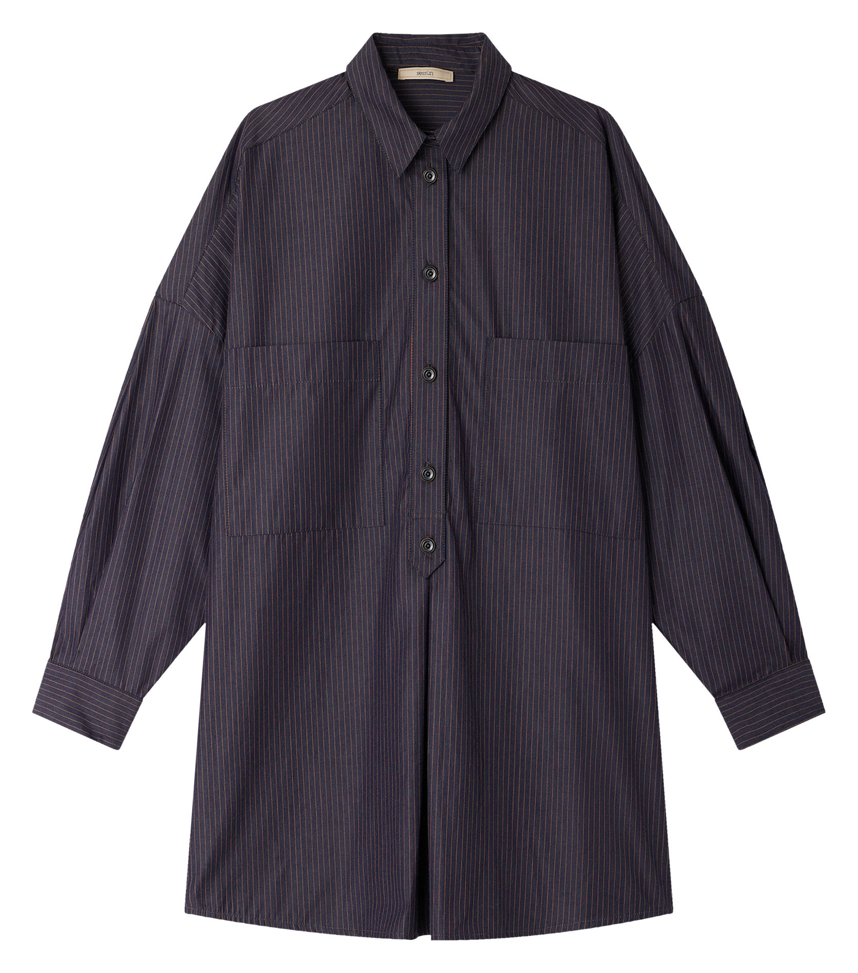 Robe chemise col classique ample en coton rayé fontella SESSUN Bleu