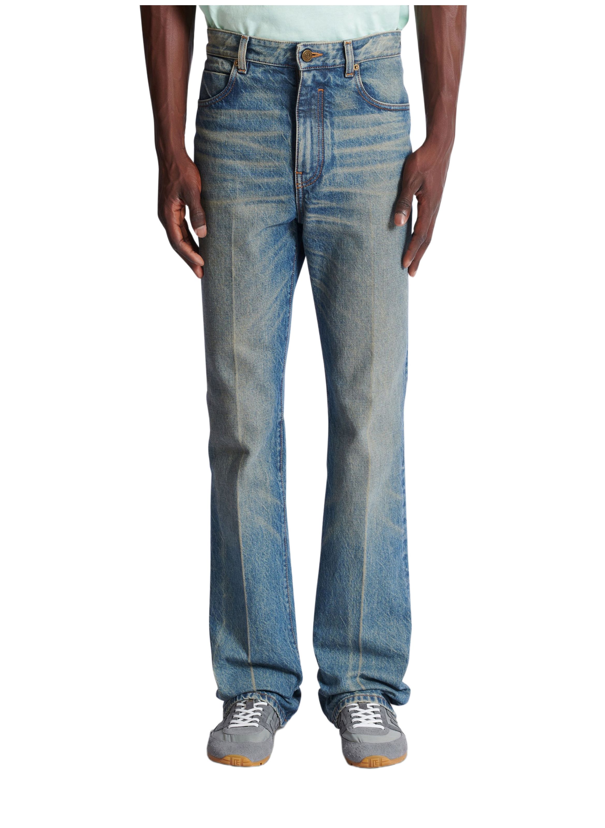 Pantalon droit jambe ajustée en denim vintage BALMAIN Bleu