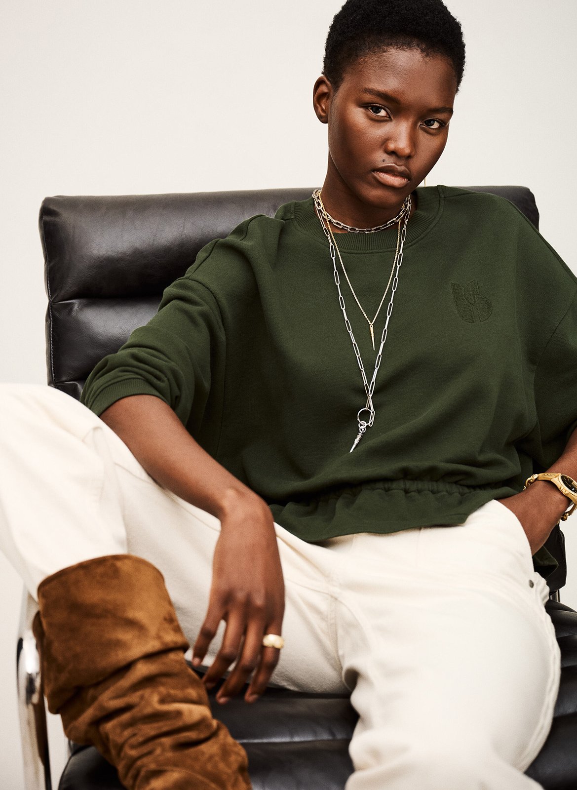 Sweat col rond en coton mélangé gretta BA&SH Kaki