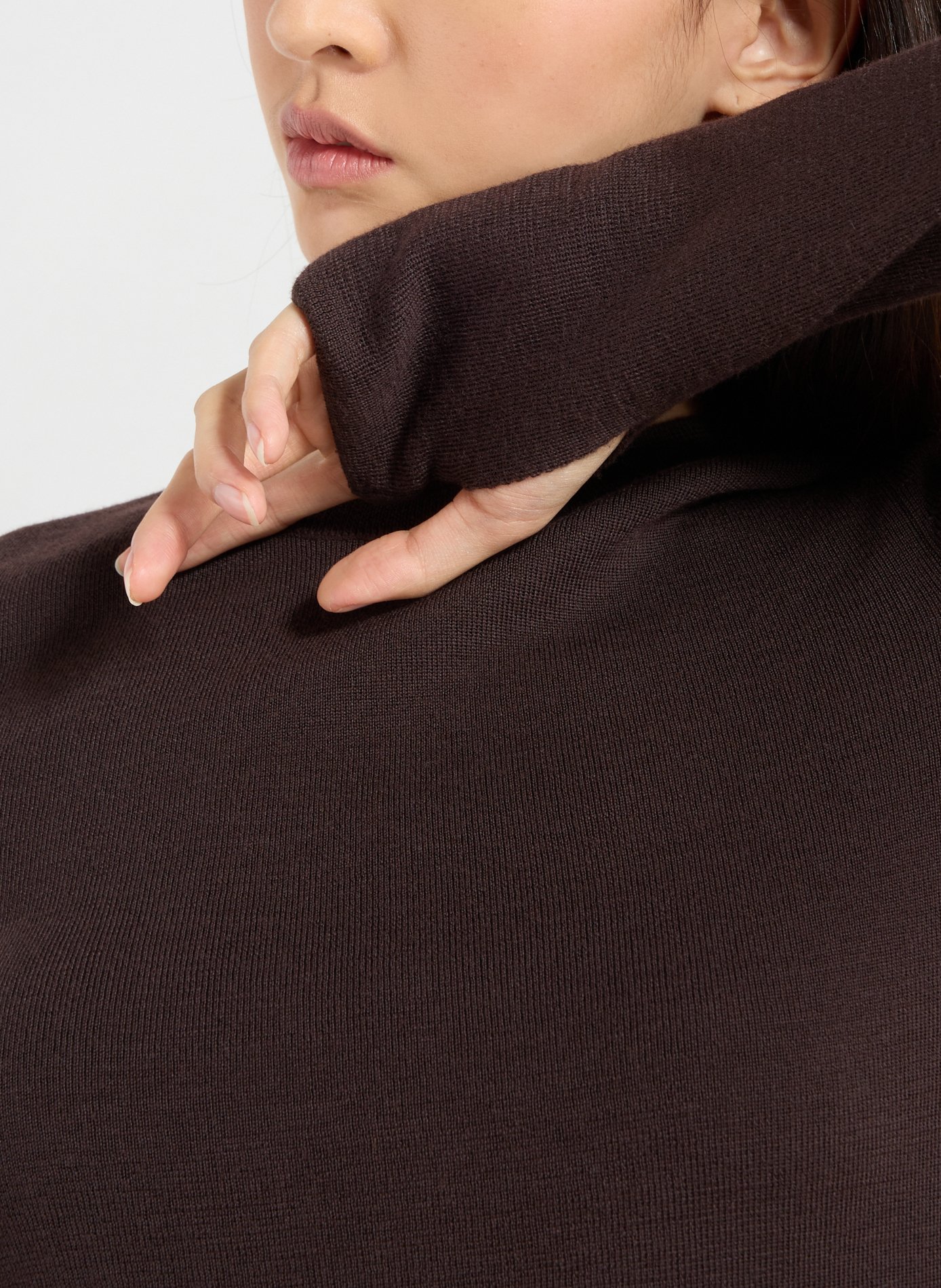 Pull col rond en laine et cachemire R2W Marron