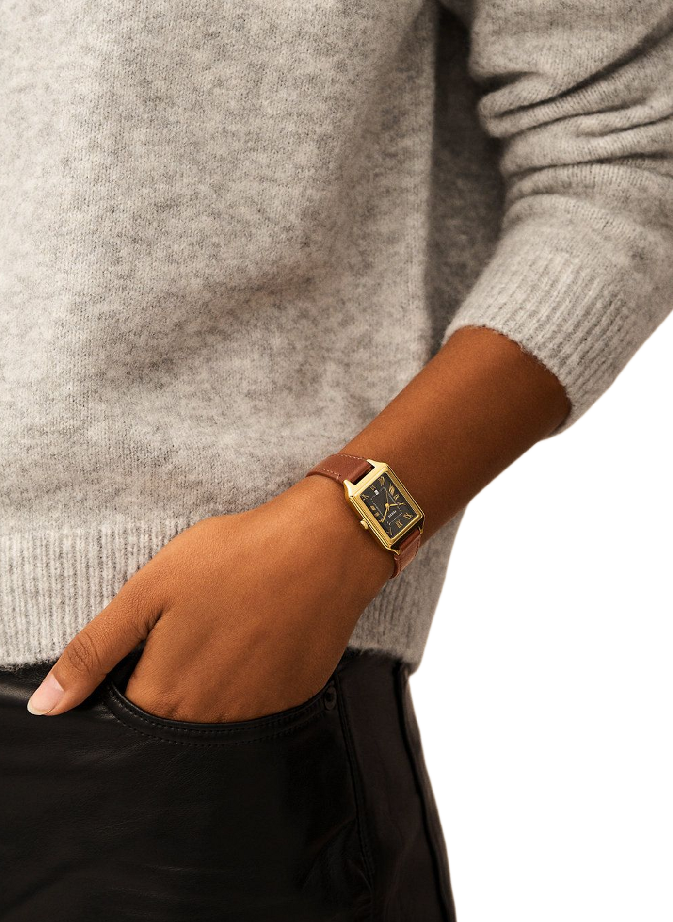 Montre à quartz en cuir et acier inoxydable  FOSSIL Gris