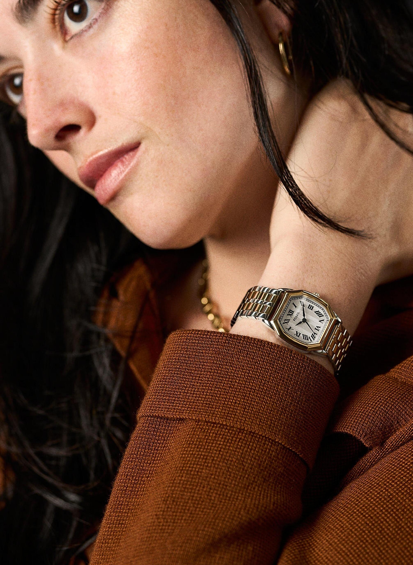 Montre Harlow à quartz en acier FOSSIL Marron