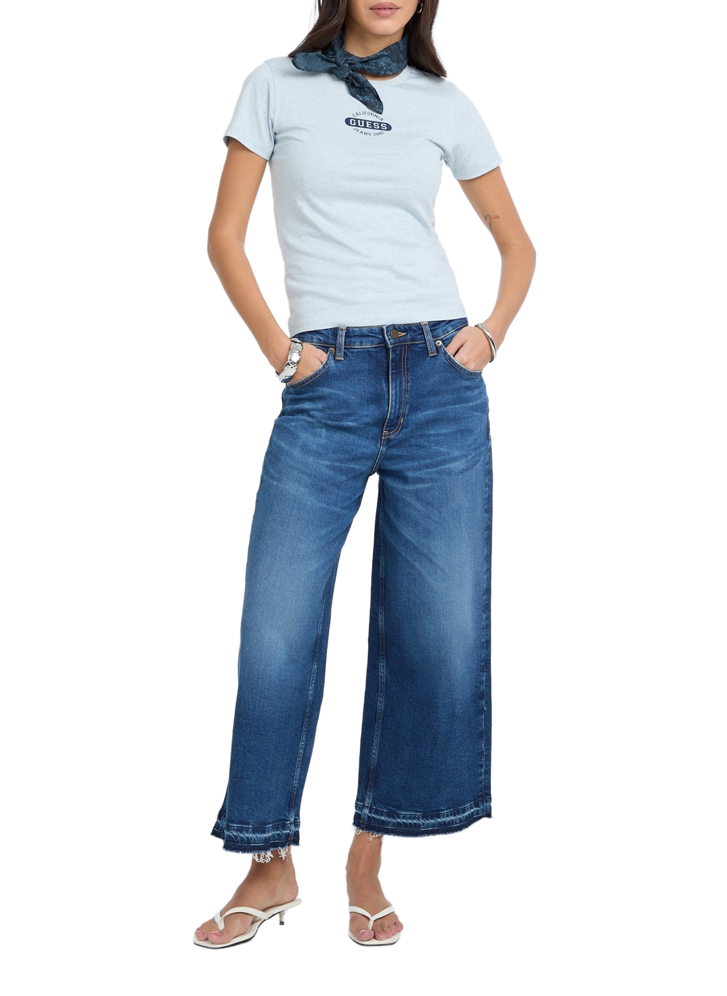 Jean large crapped en coton mélangé GUESS Bleu