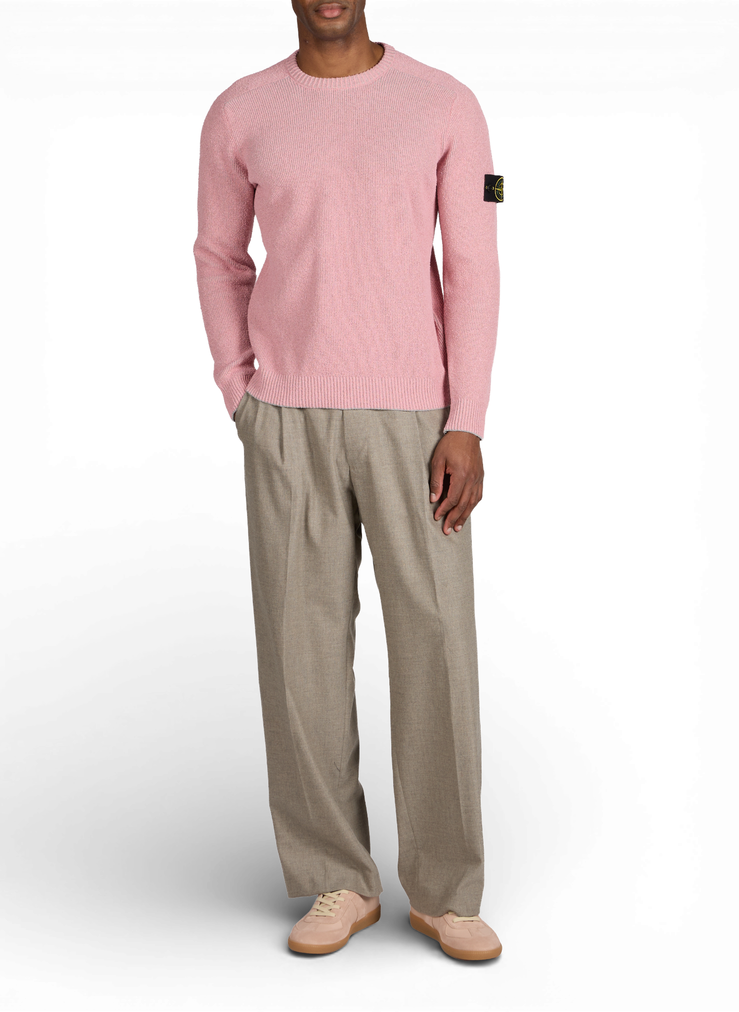 Pull texturé à col rond en coton mélangé STONE ISLAND Rose