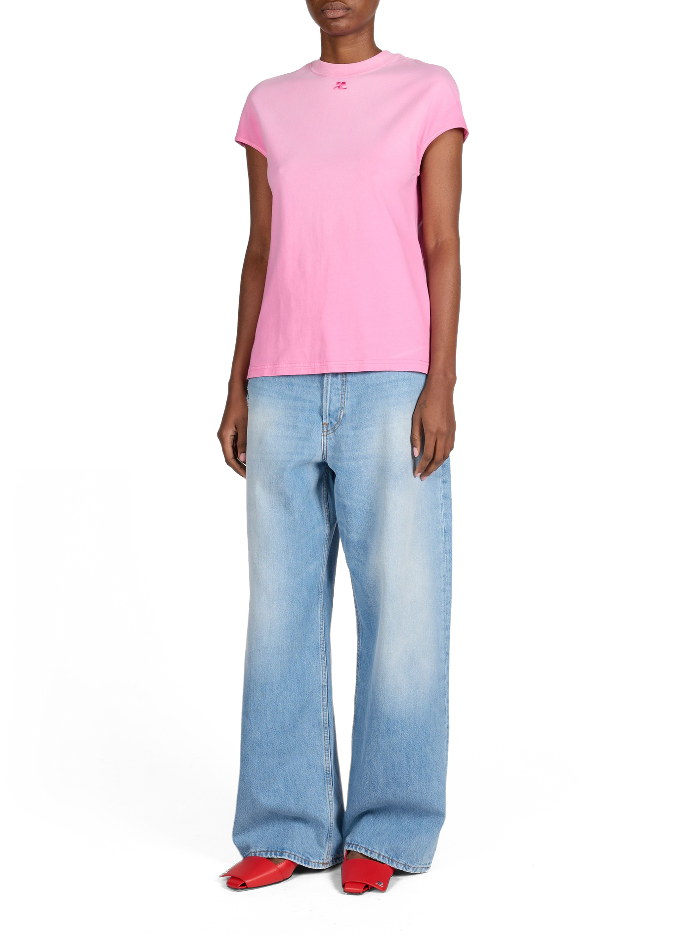 Escarpins à bride en cuir COURRÈGES Rouge