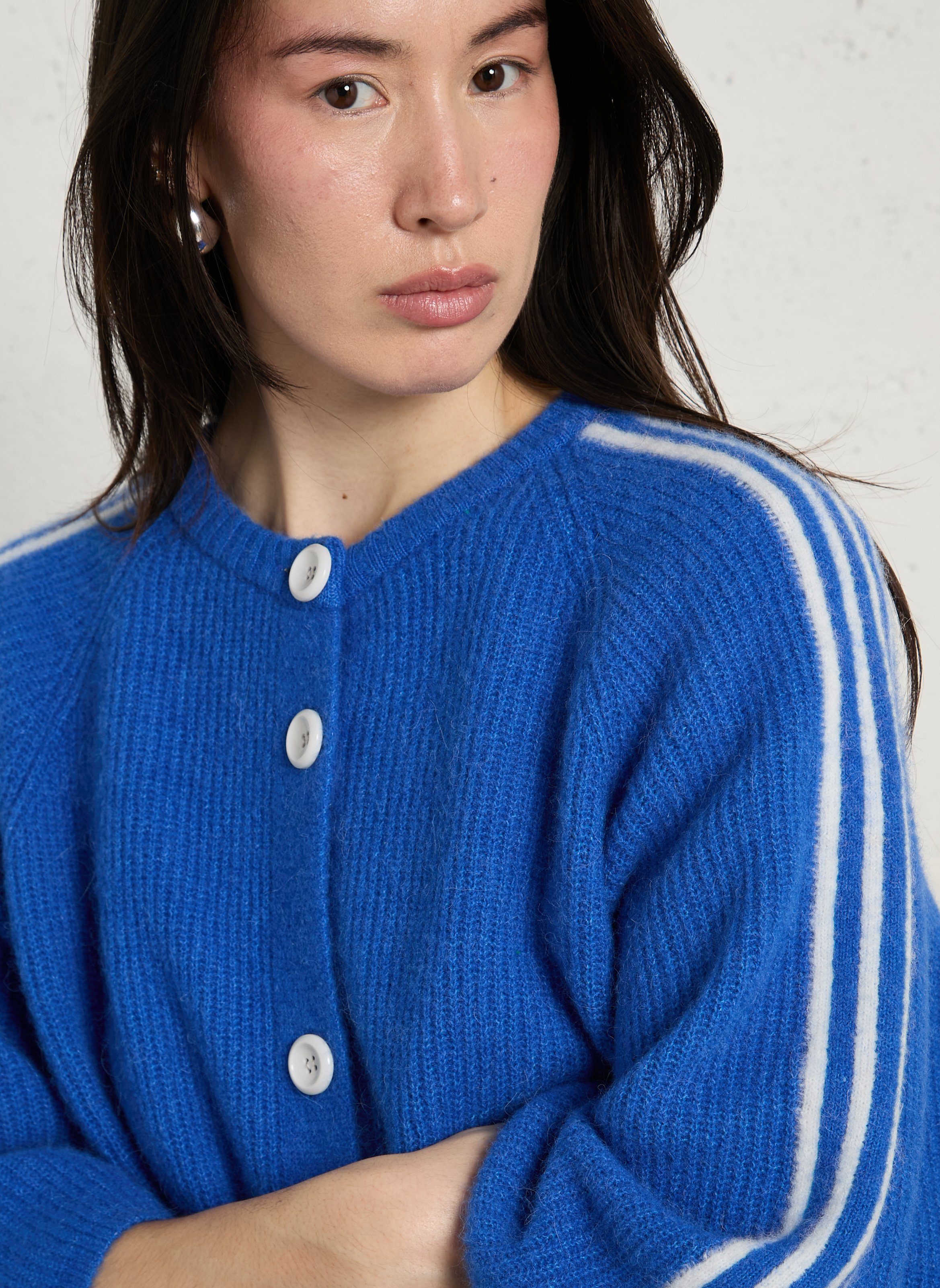 Gilet droit col rond en maille vitow AMERICAN VINTAGE Bleu