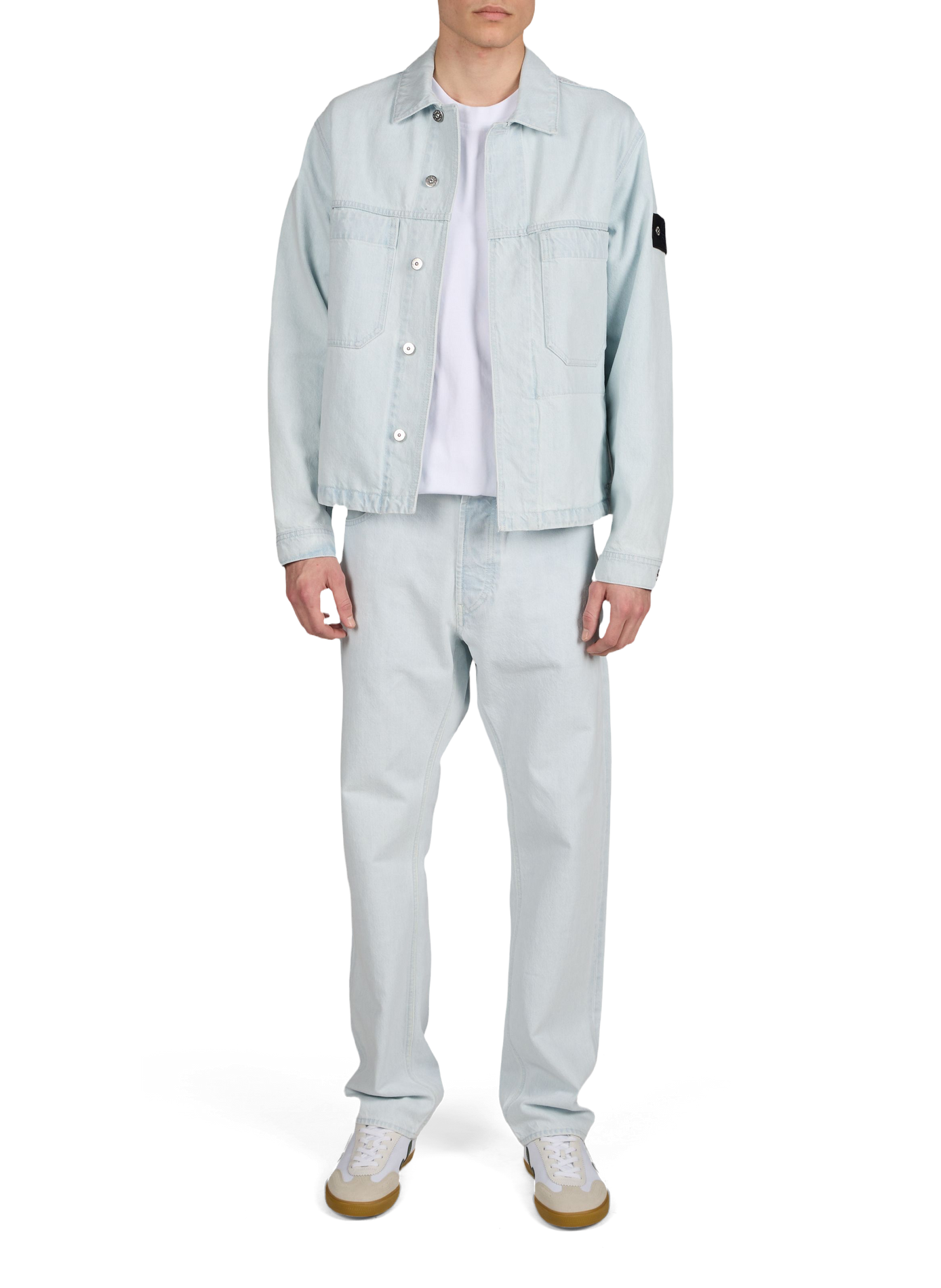 Veste denim à col classique en coton STONE ISLAND Bleu