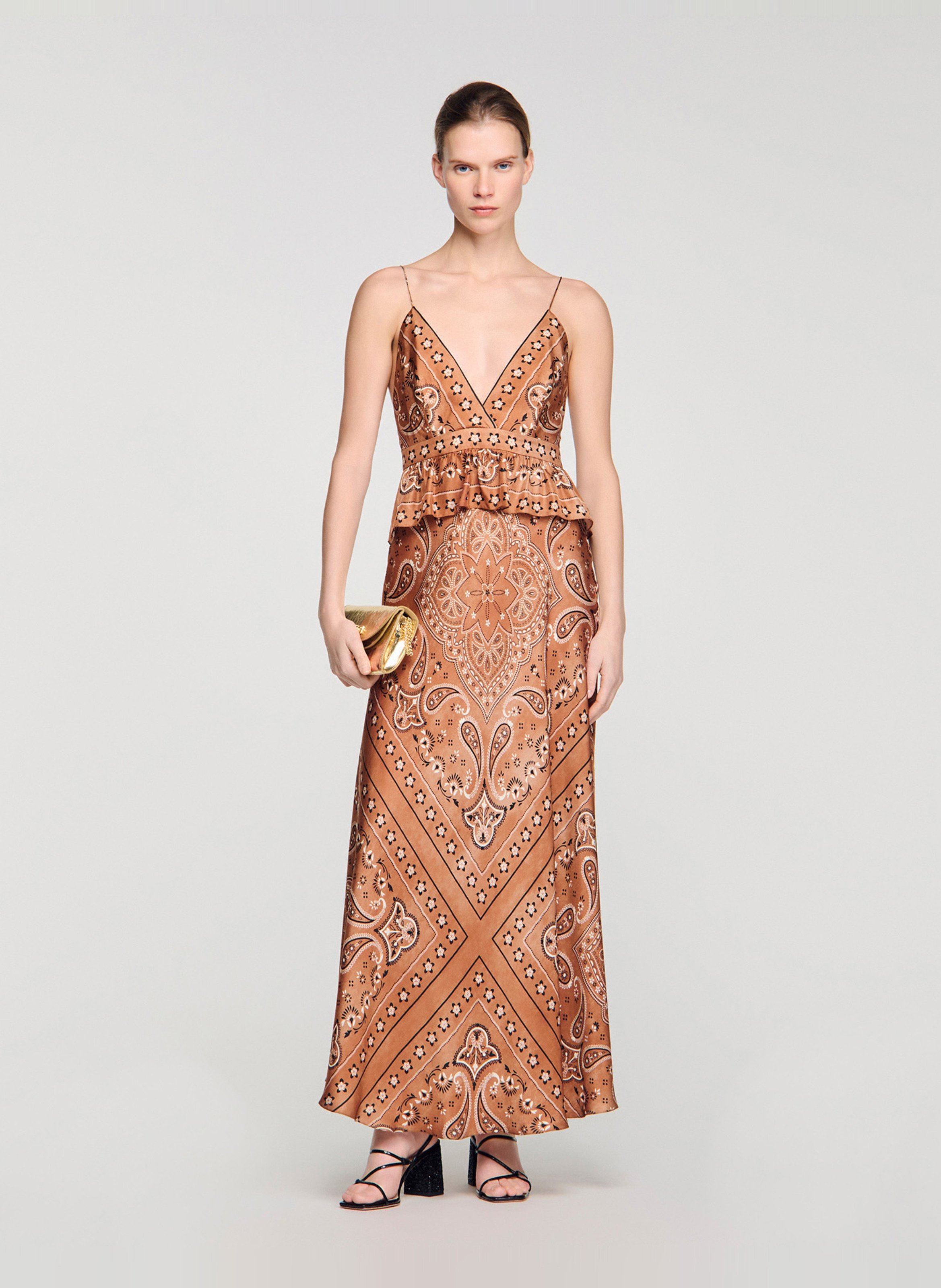 Robe longe décolleté v SANDRO Marron