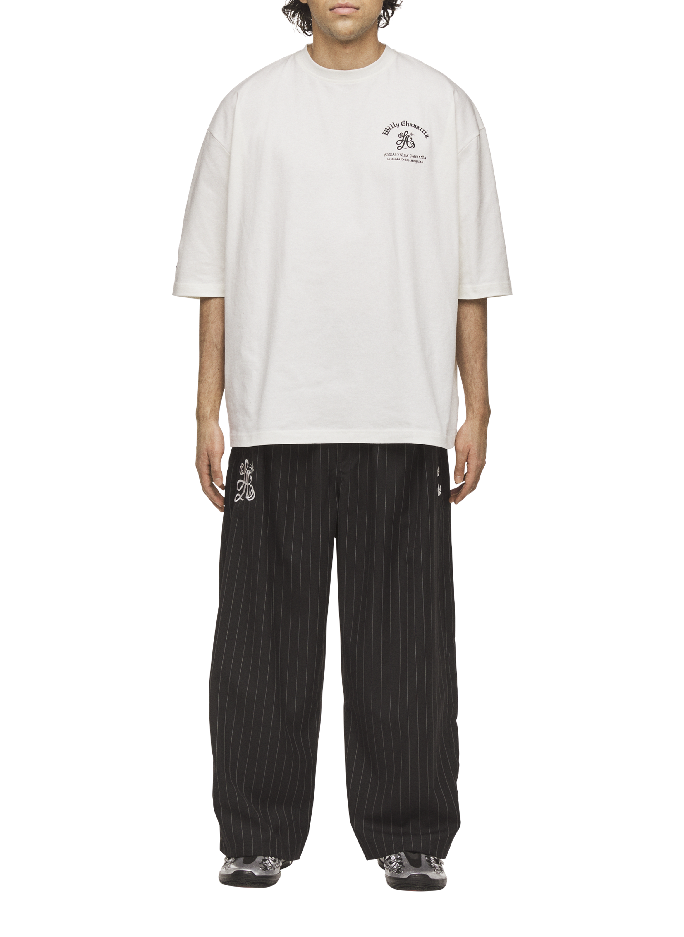 Wide-leg striped trousers in mixed merino wool ADIDAS Grey