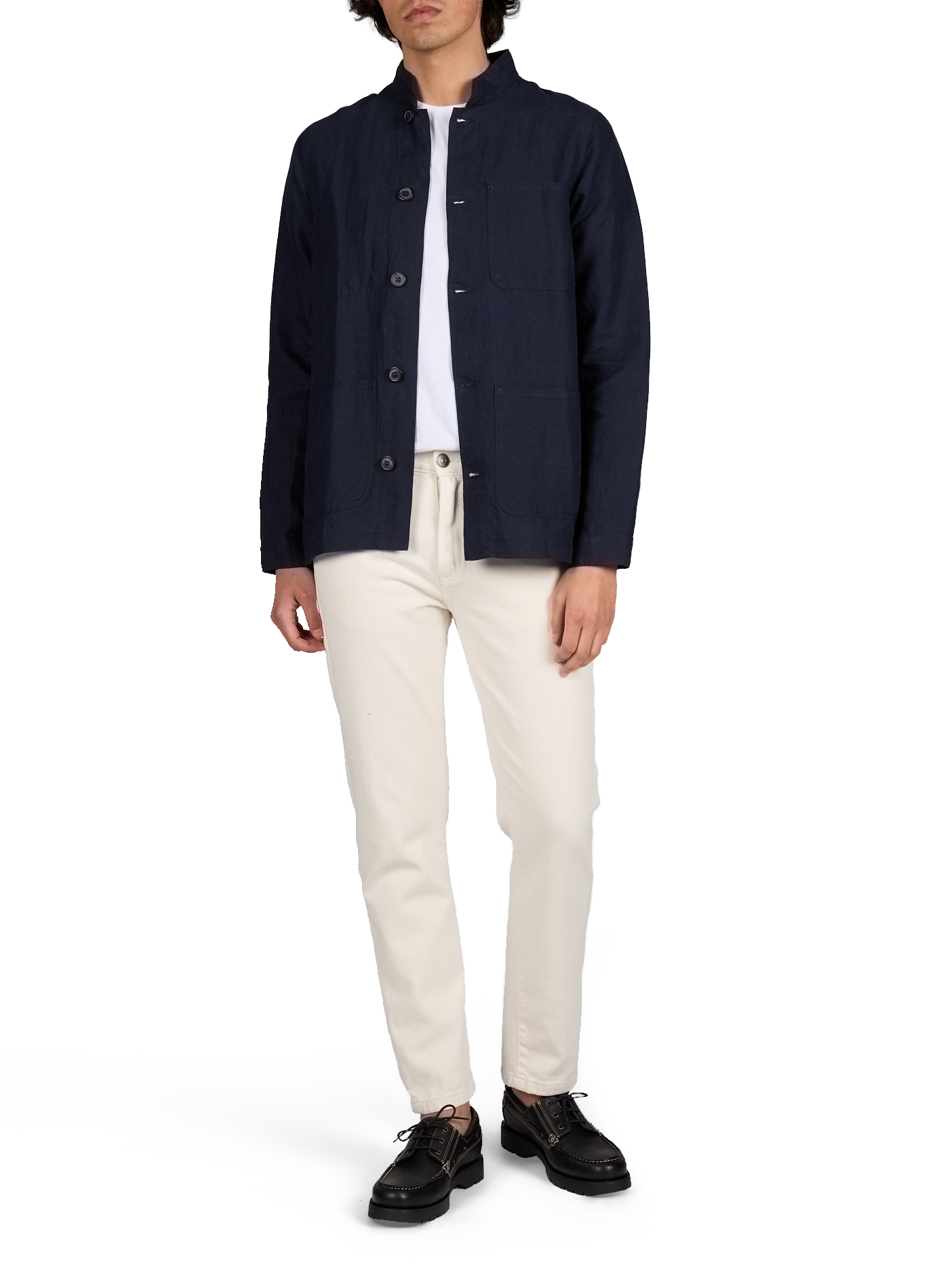 Chemise droite boutonnée uni en lin  LAFAURIE Bleu